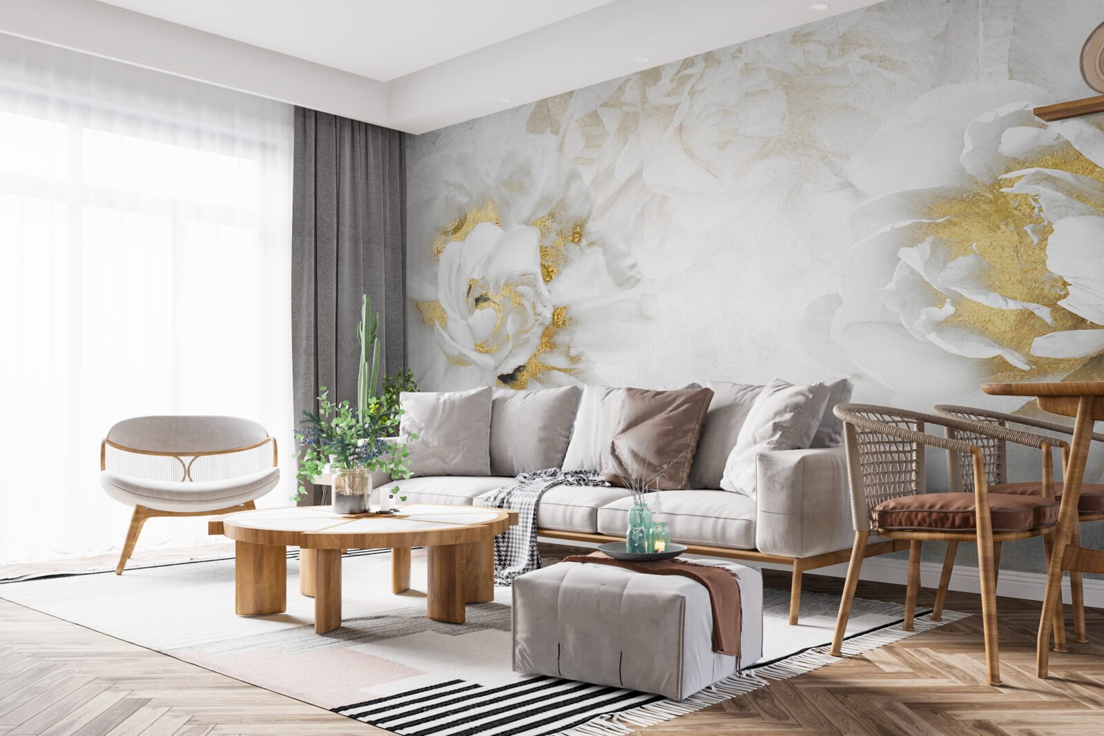 Fototapeta biele kvety so zlatými prvkami