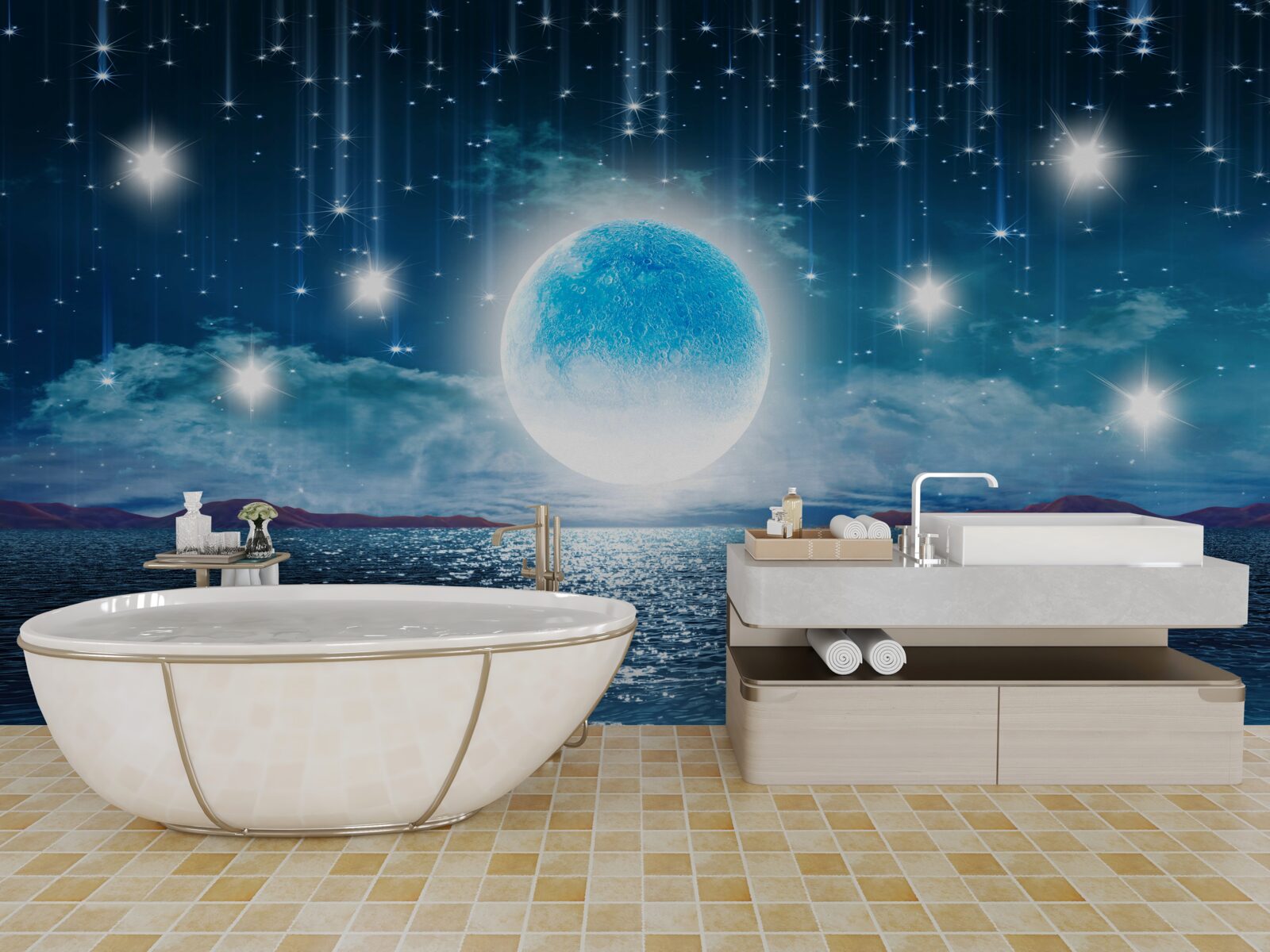 Fototapeta hviezdy a mesiac sú v plnej fáze