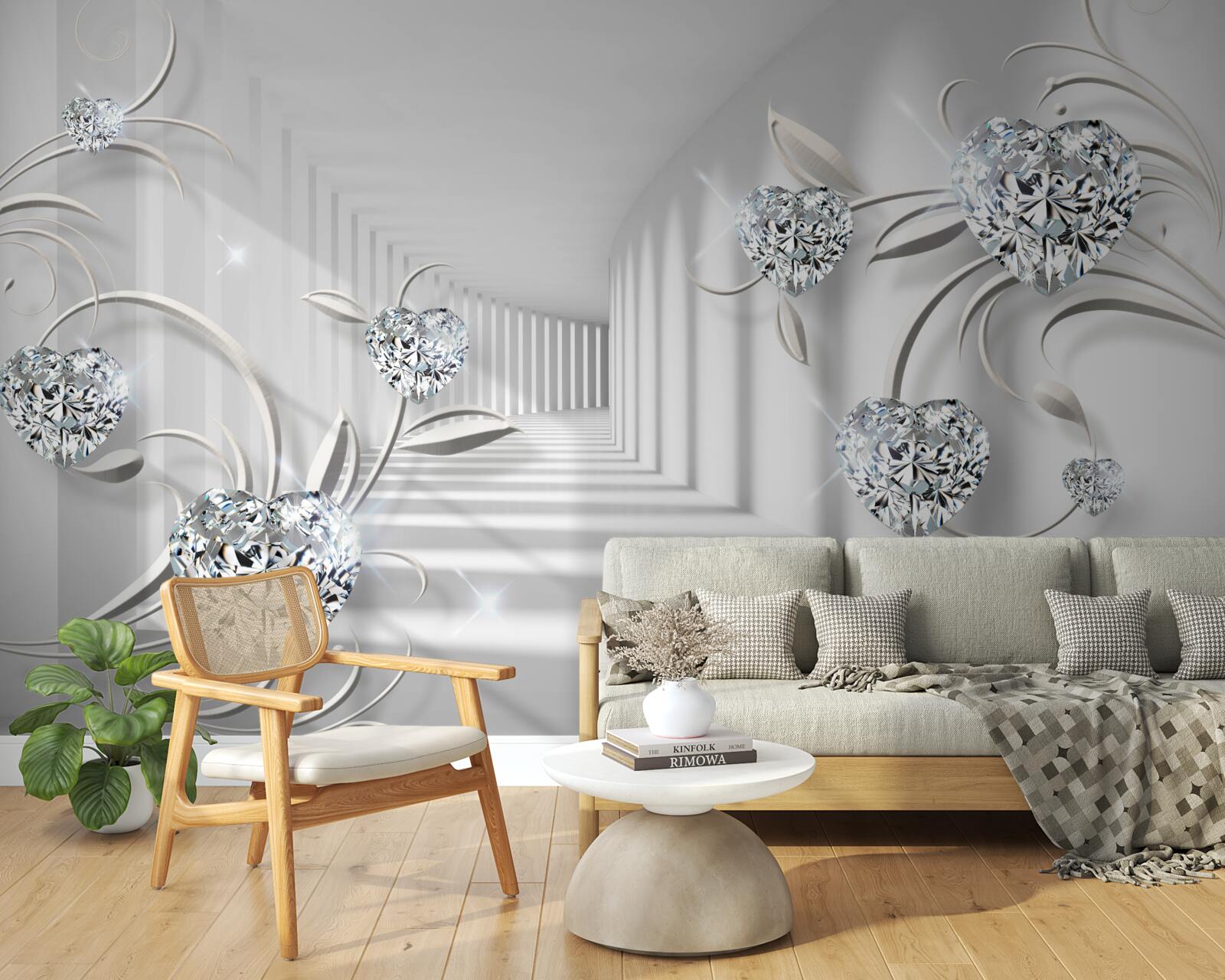 Fototapeta miestnosť v odtieňoch bielej s diamantmi