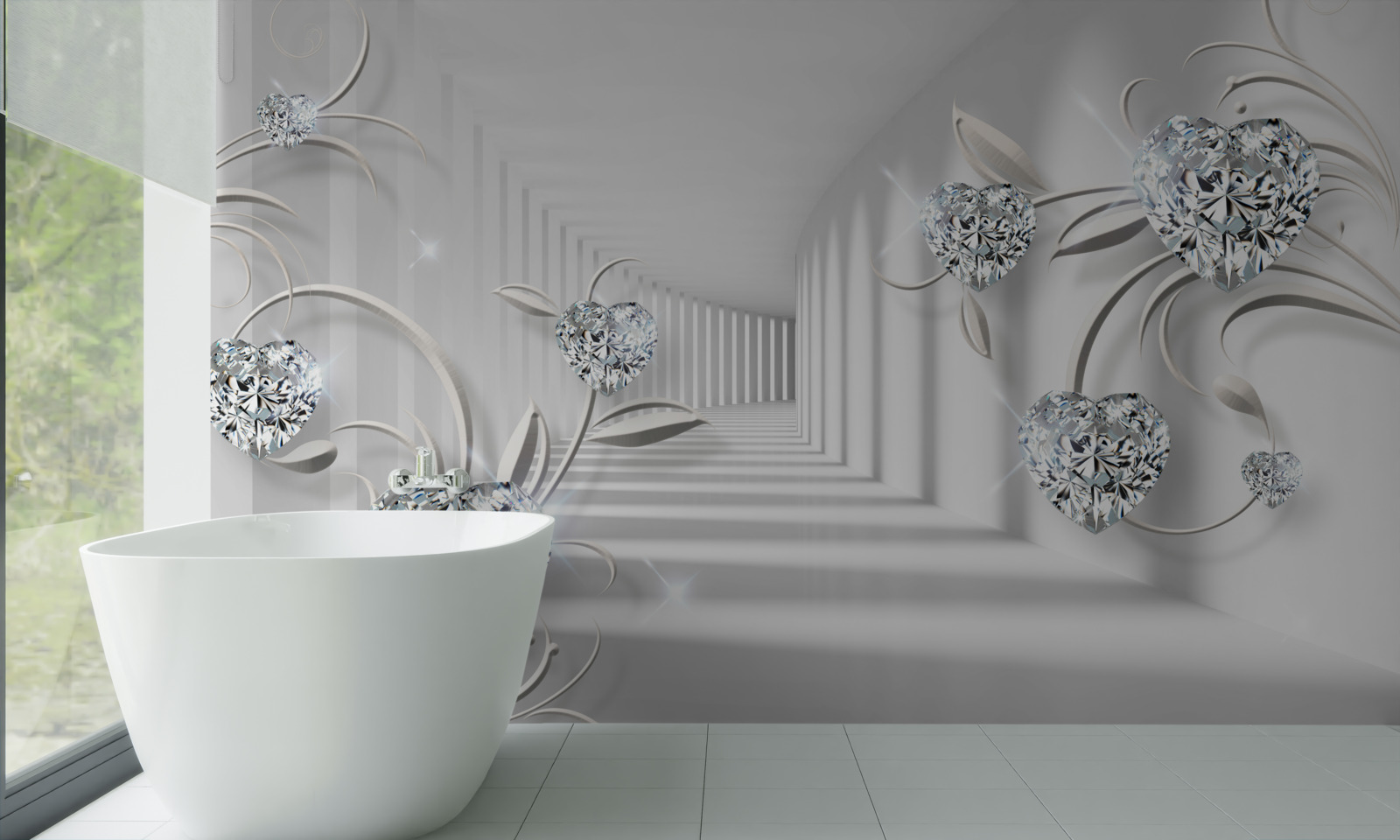 Fototapeta miestnosť v odtieňoch bielej s diamantmi