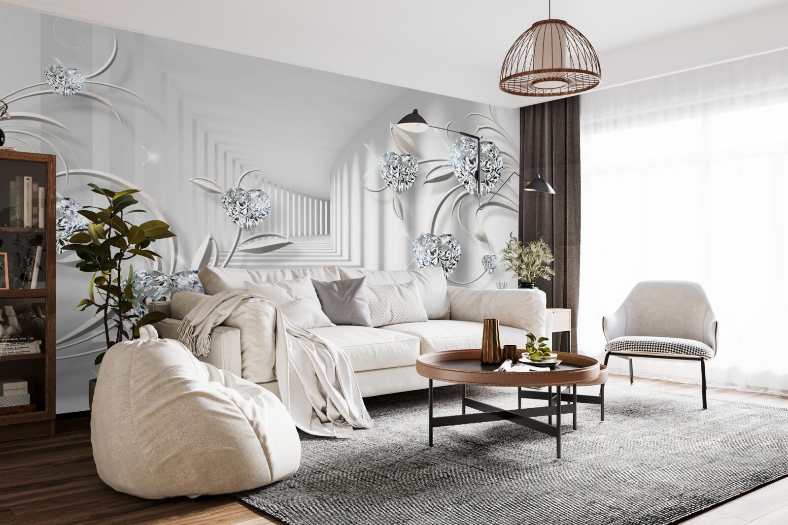 Fototapeta miestnosť v odtieňoch bielej s diamantmi