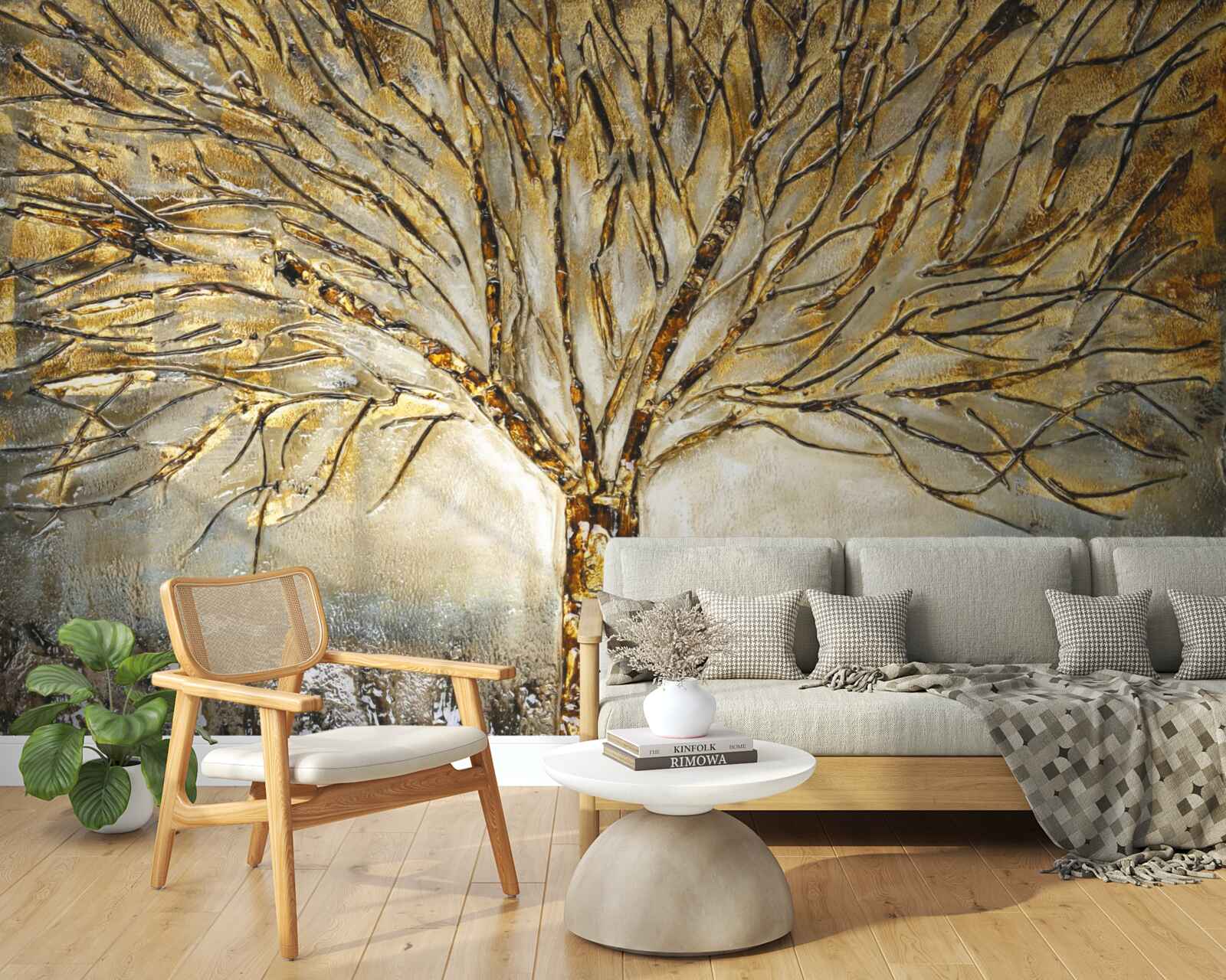 Fototapeta stromček vyrobený zo zlatého kovu