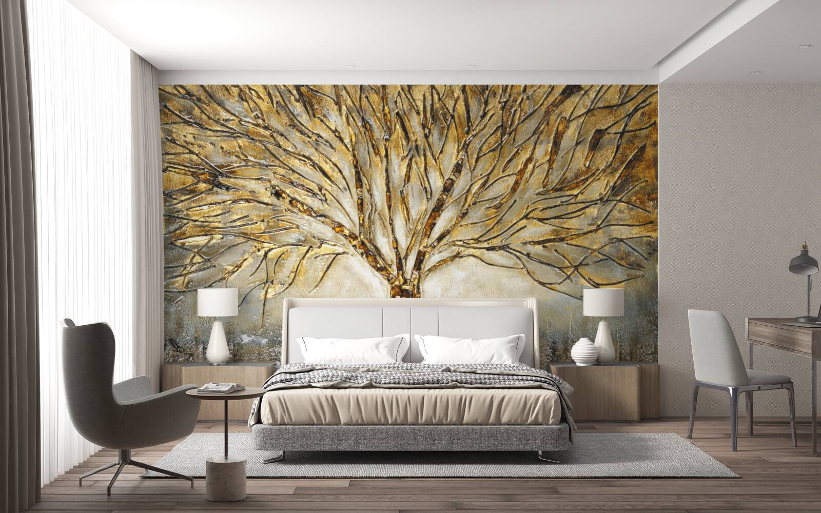 Fototapeta stromček vyrobený zo zlatého kovu