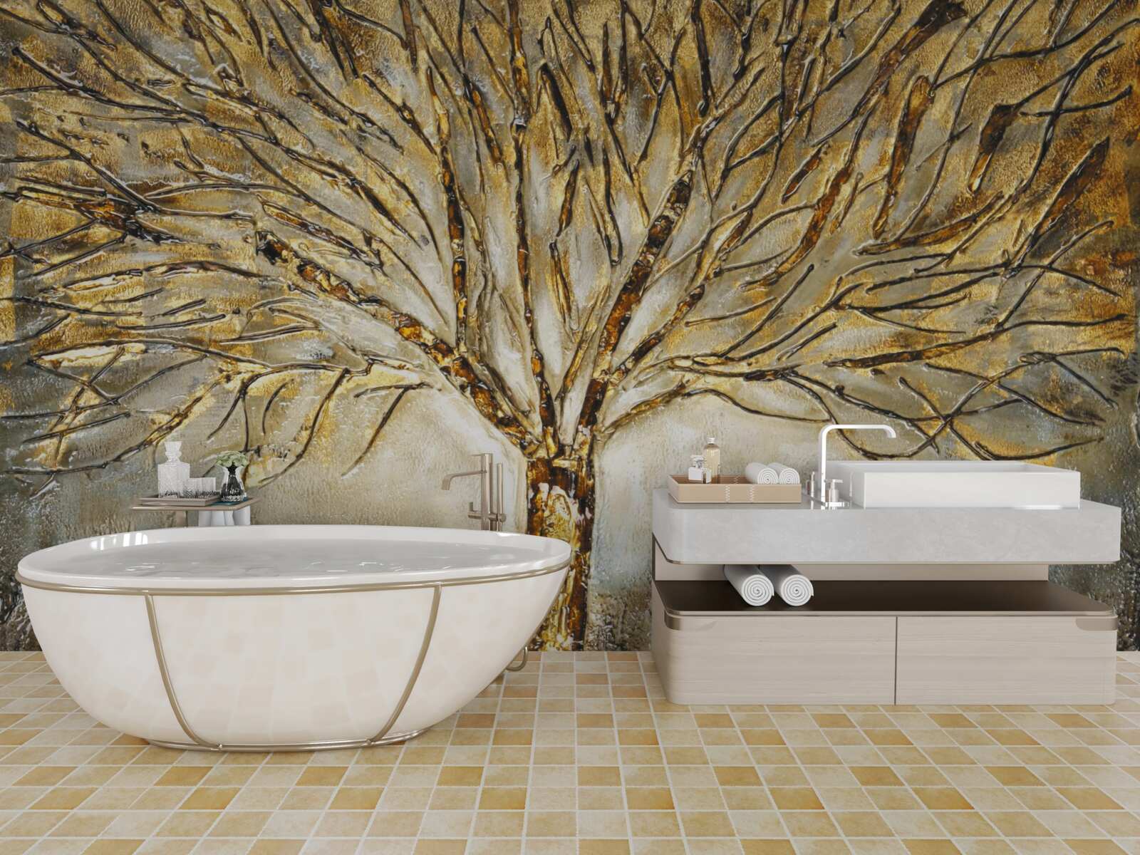 Fototapeta stromček vyrobený zo zlatého kovu