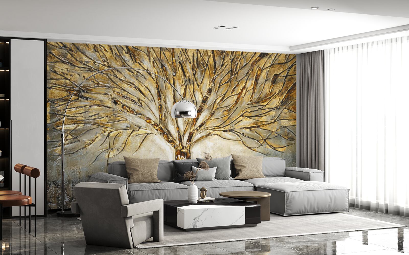 Fototapeta stromček vyrobený zo zlatého kovu