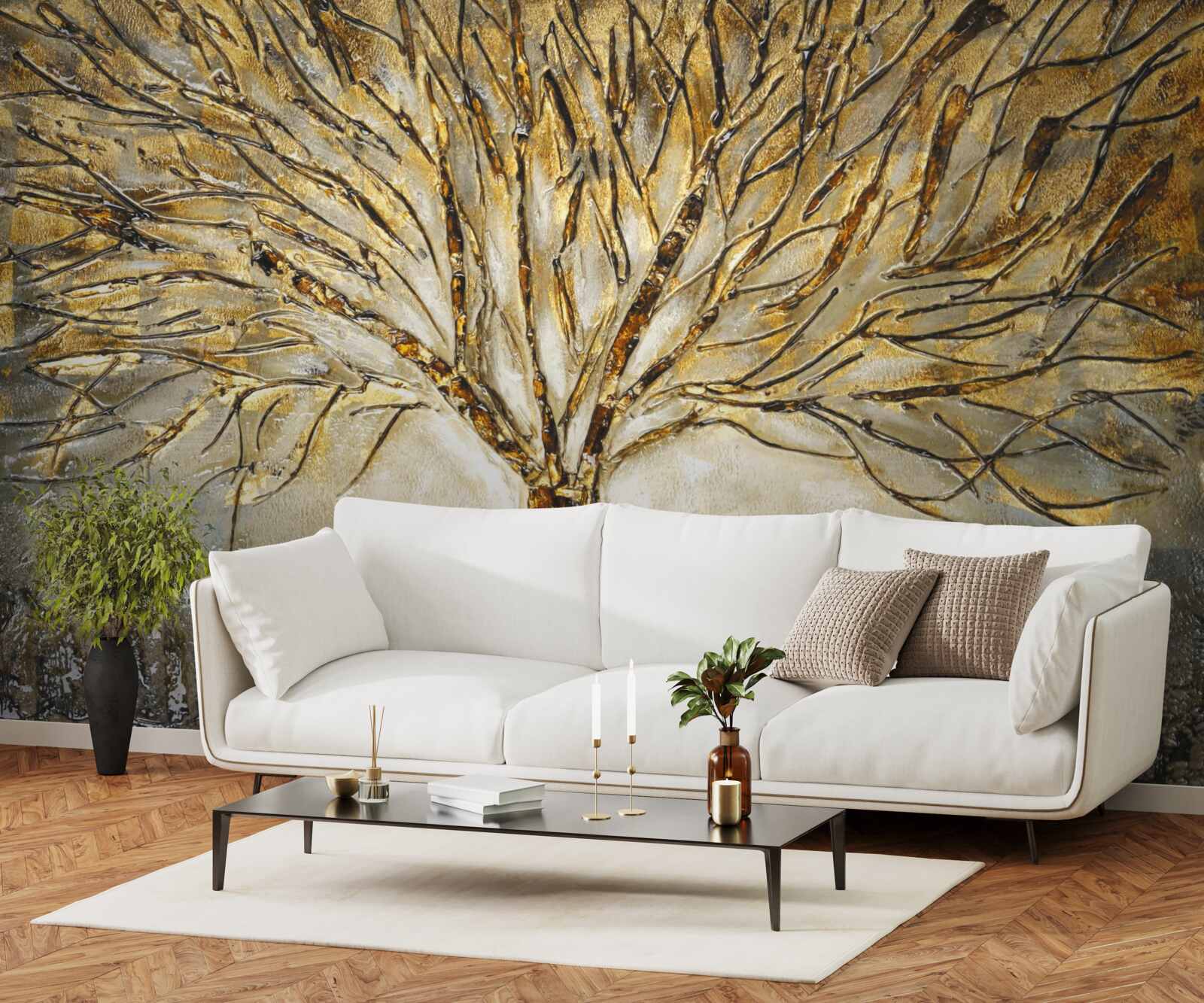 Fototapeta stromček vyrobený zo zlatého kovu