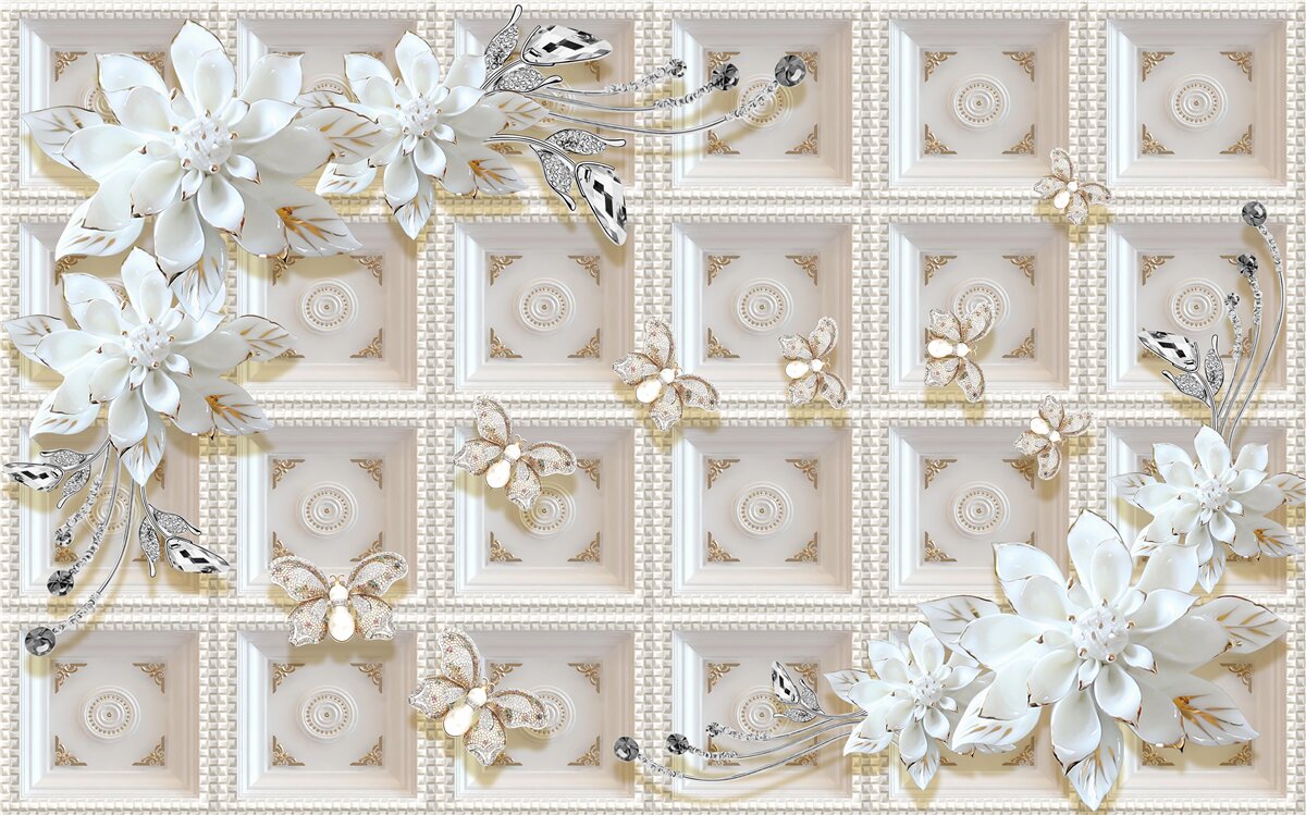 Fototapeta biele kvety na stene tapety