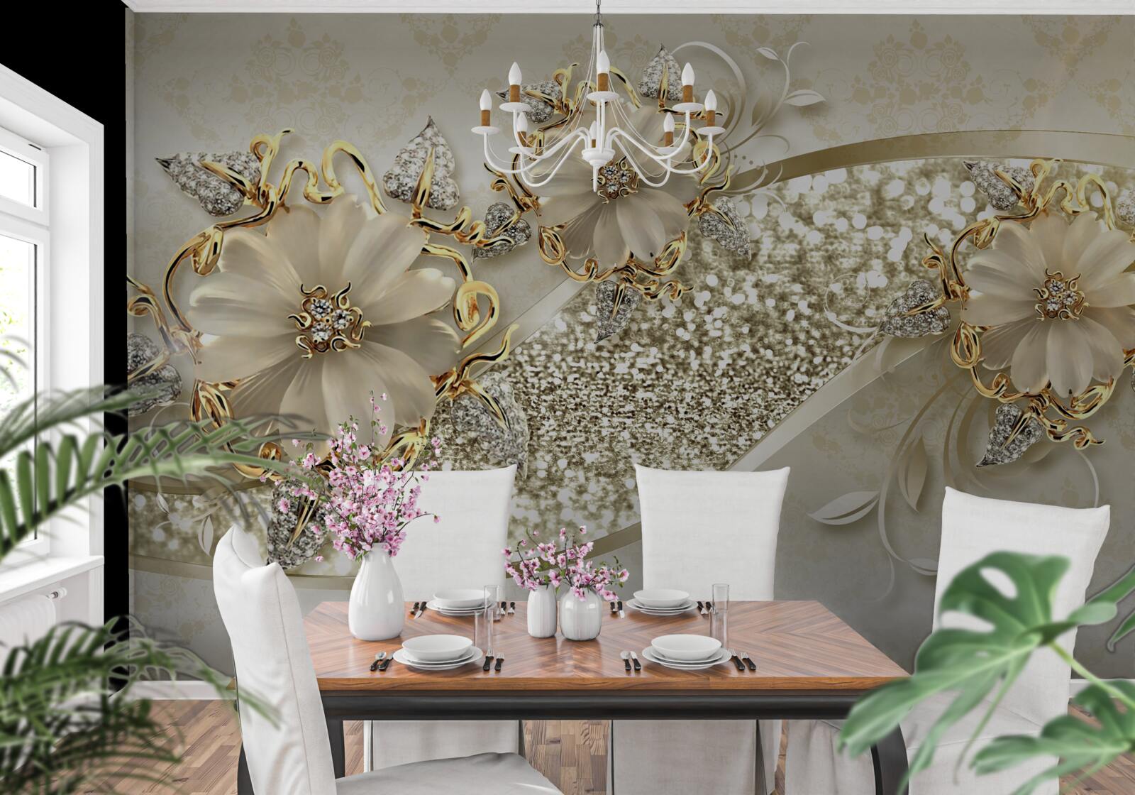 Fototapeta kytice na zlatej stene