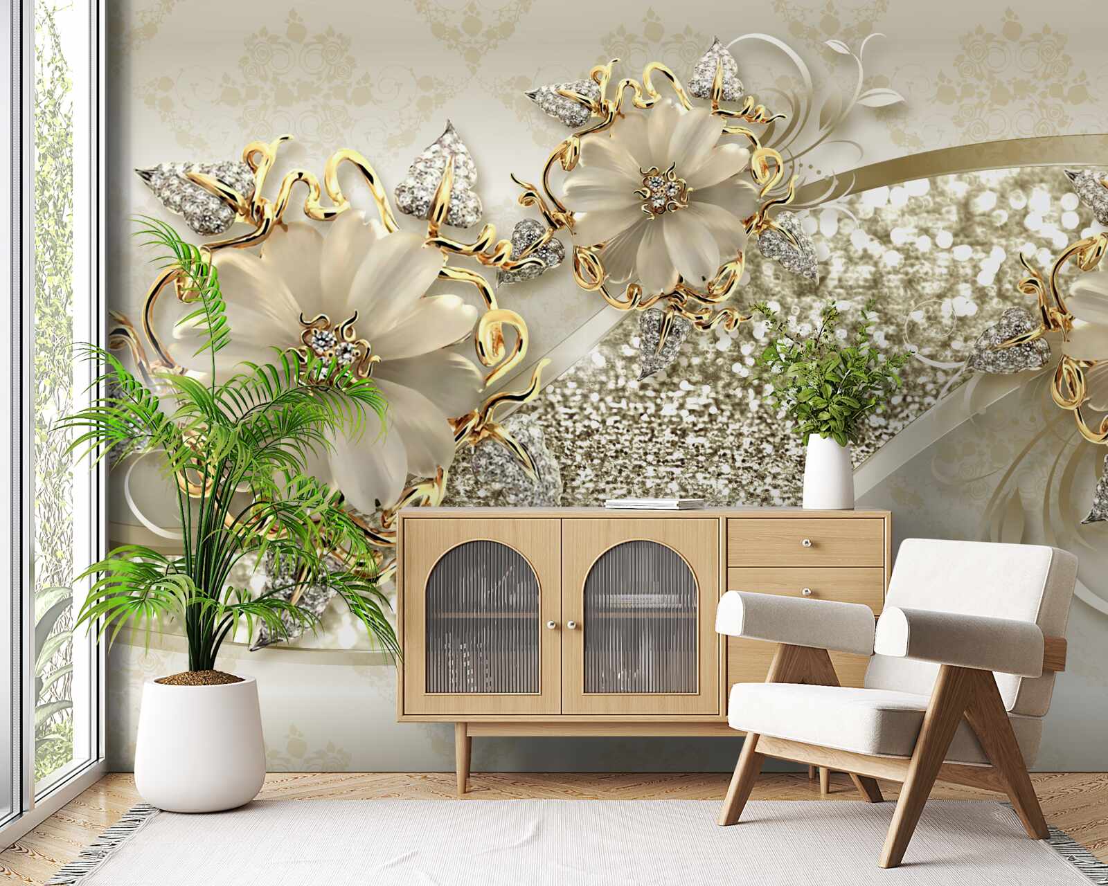 Fototapeta kytice na zlatej stene