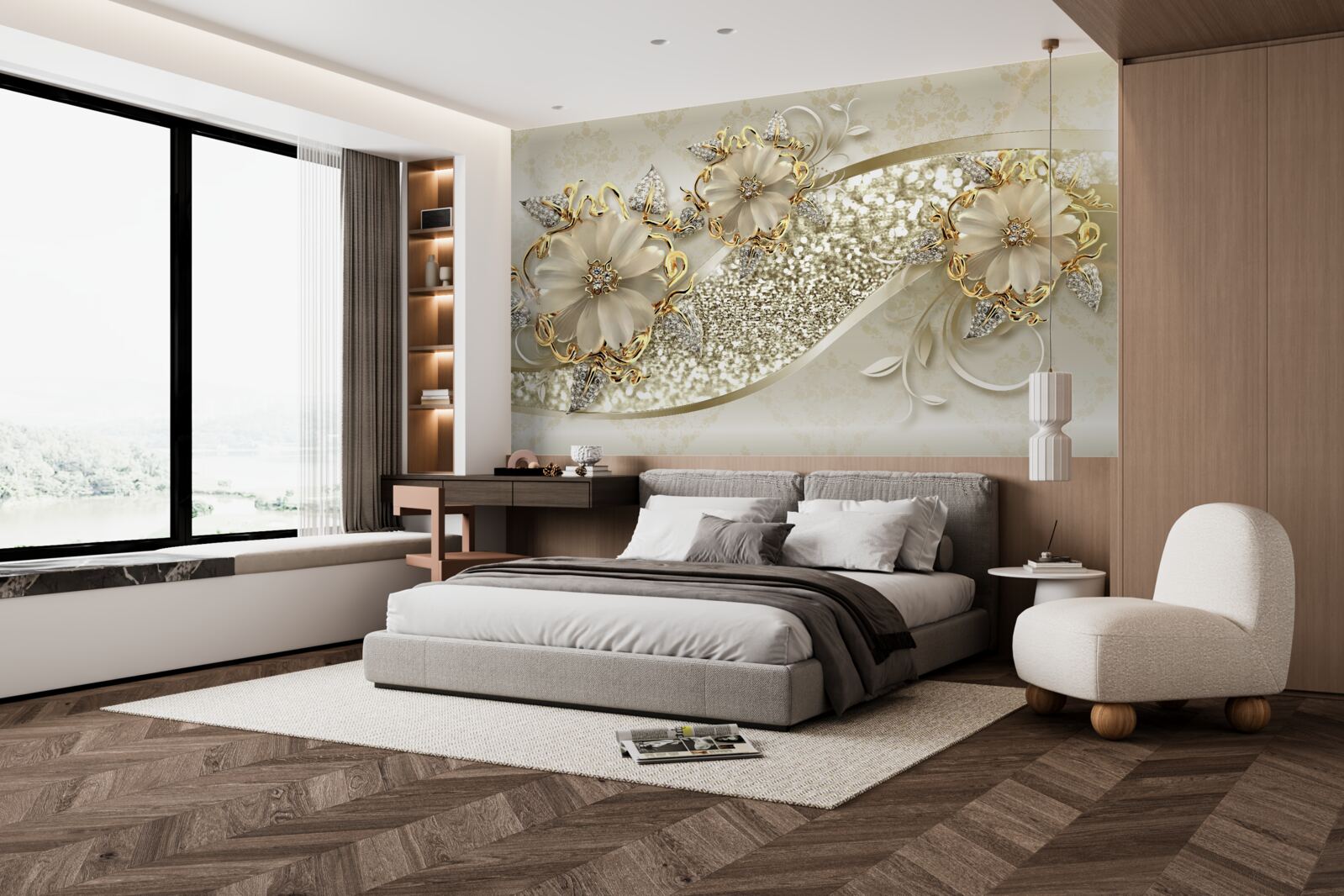 Fototapeta kytice na zlatej stene