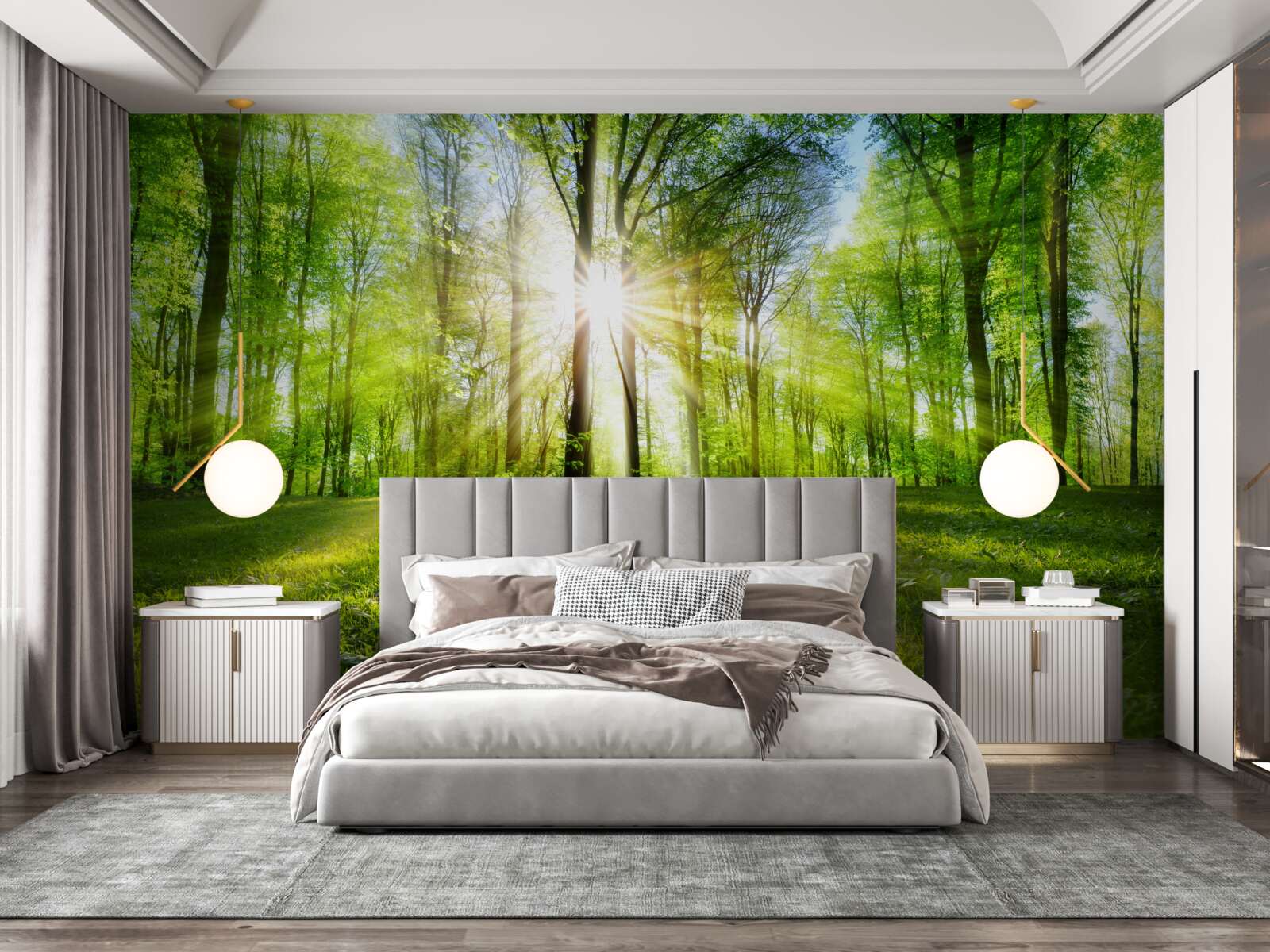 Fototapeta slnečné lúče prenikajú cez stromy