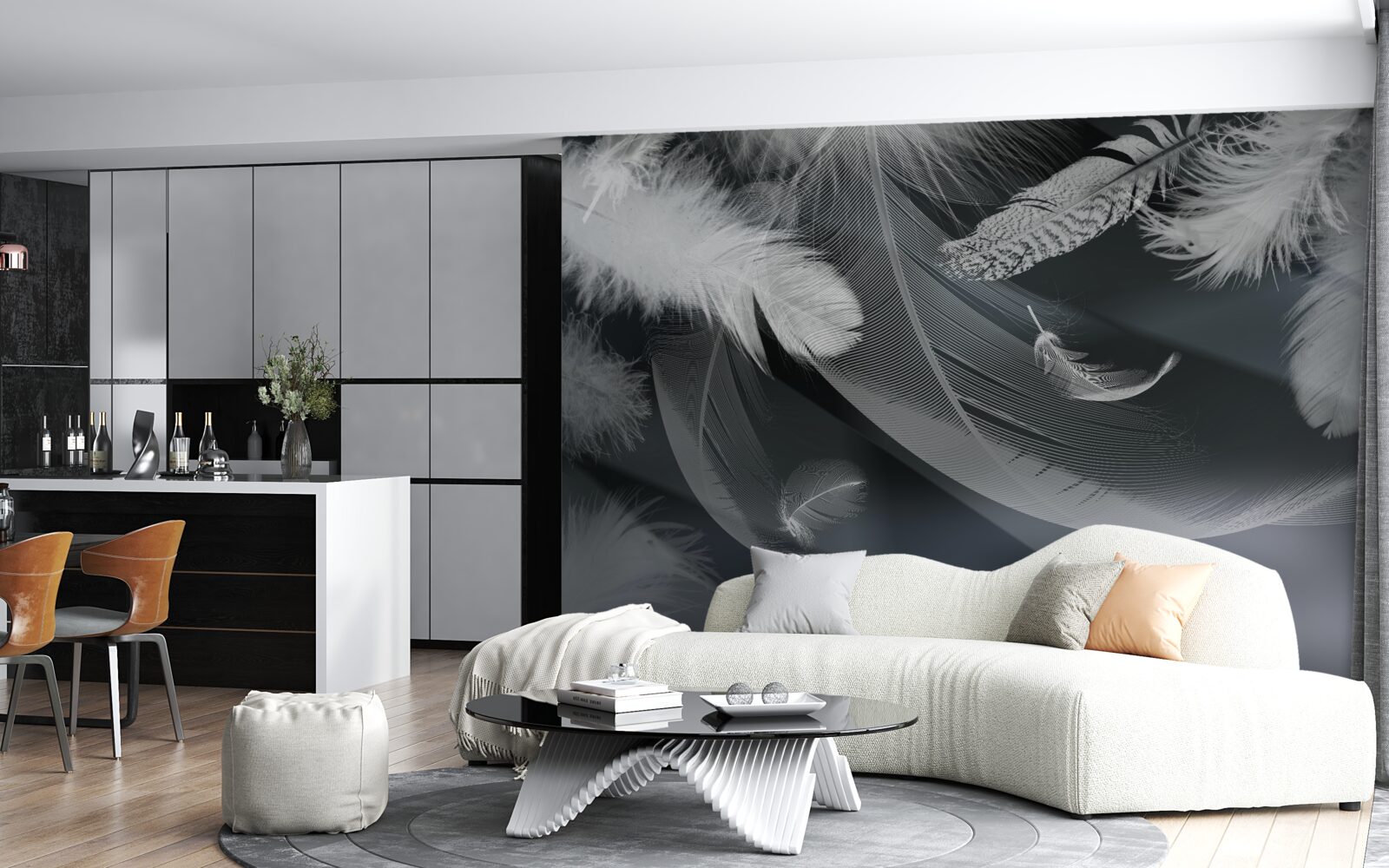 Fototapeta tmavé pozadie zdobené pierkami