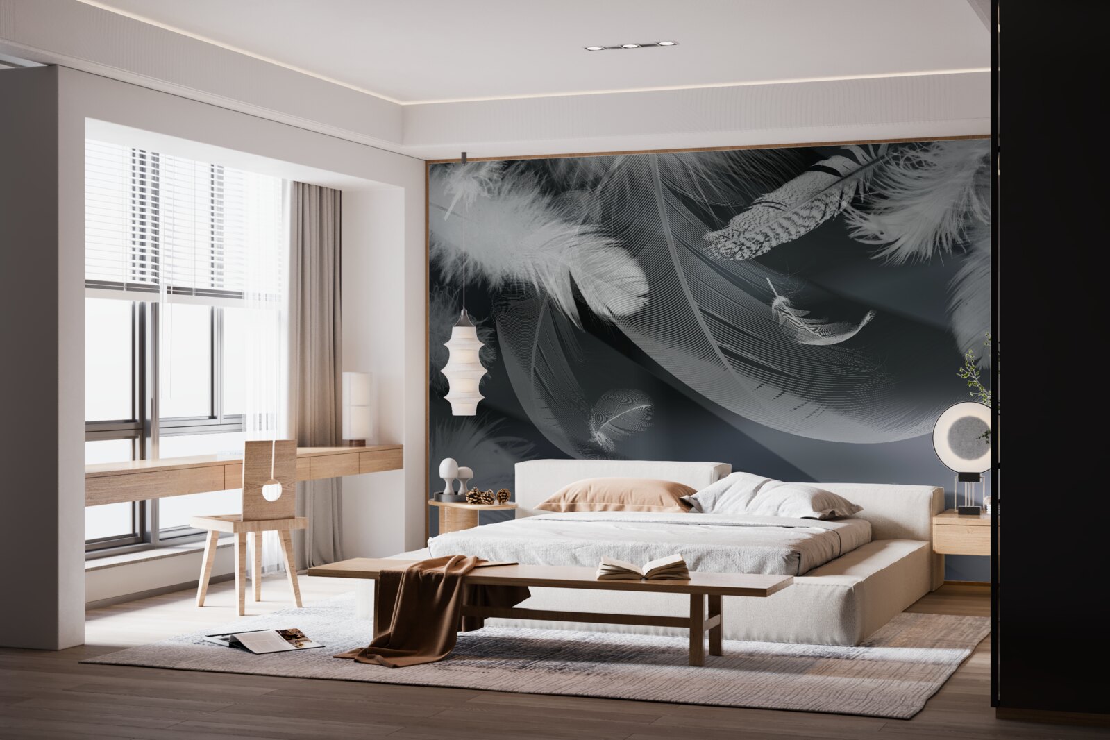 Fototapeta tmavé pozadie zdobené pierkami