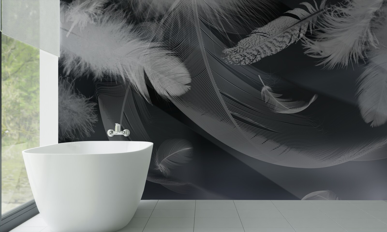 Fototapeta tmavé pozadie zdobené pierkami