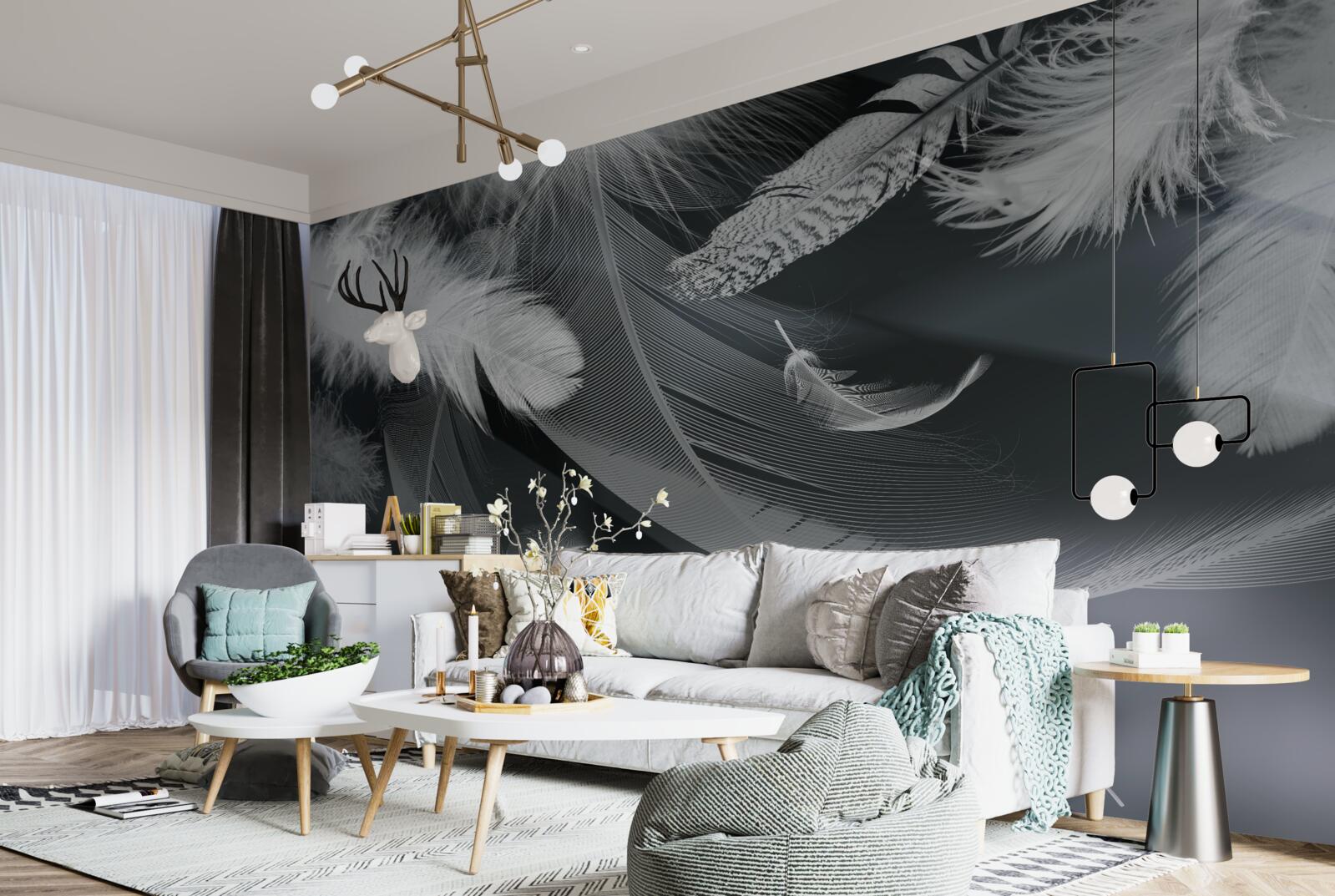 Fototapeta tmavé pozadie zdobené pierkami