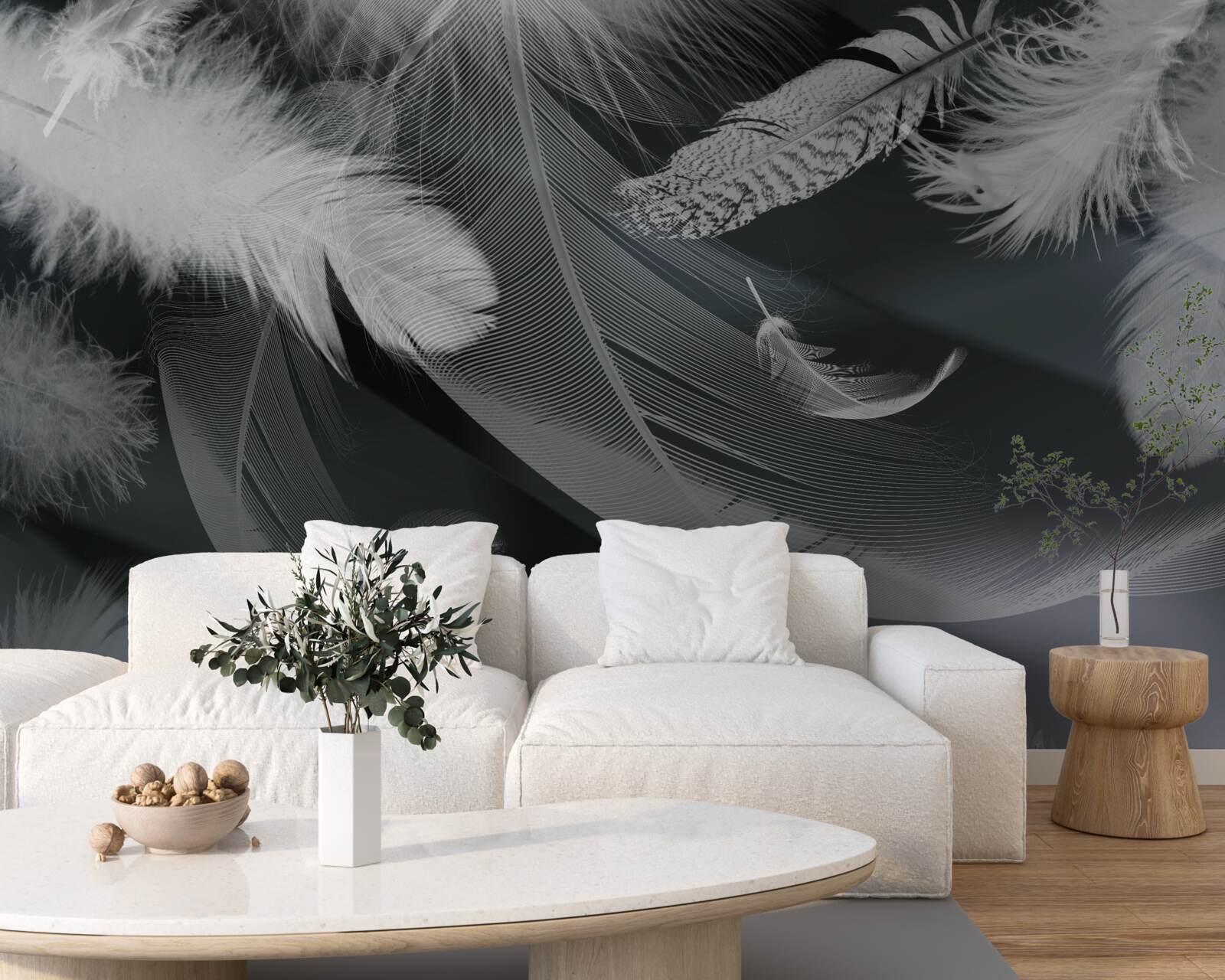 Fototapeta tmavé pozadie zdobené pierkami