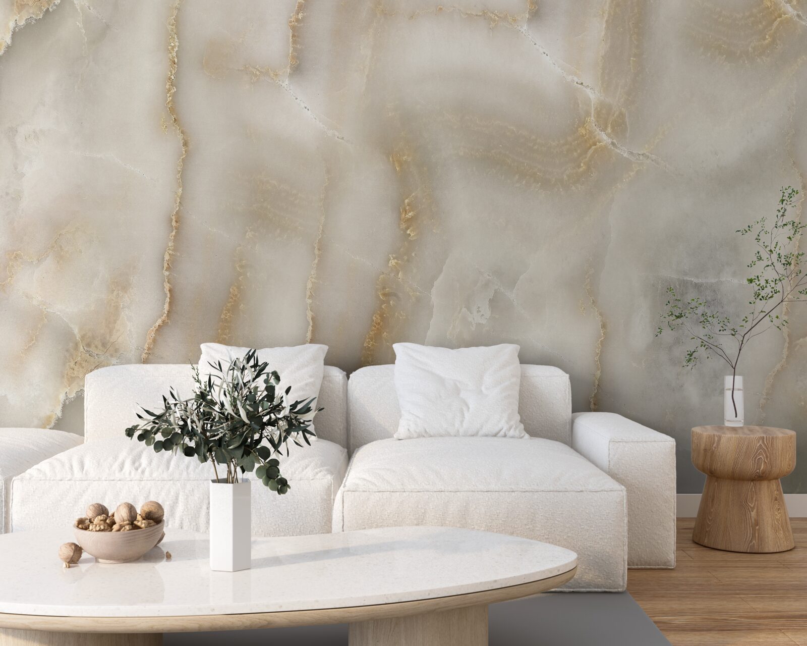 Fototapeta Stena zdobená béžovým mramorom