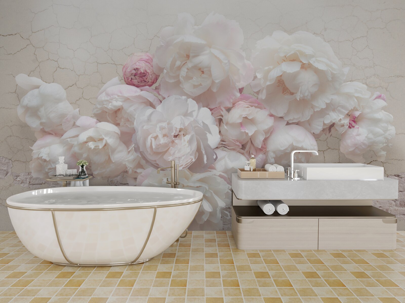 Fototapeta Snehobiele pivonky, nežne hladkajúce