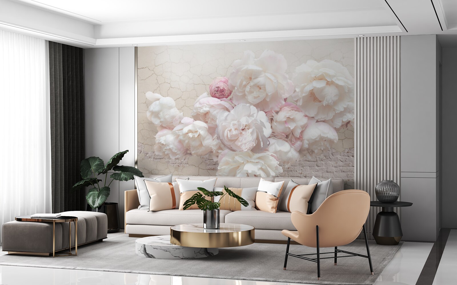 Fototapeta Snehobiele pivonky, nežne hladkajúce