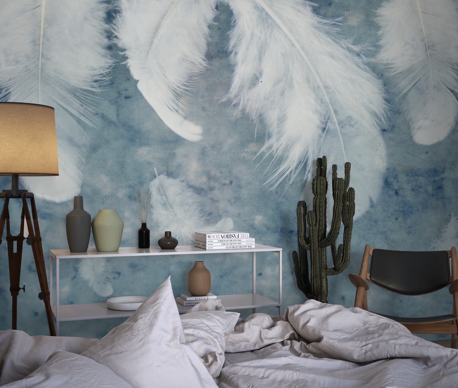 Fototapeta modré pozadie zvýrazňuje pierko