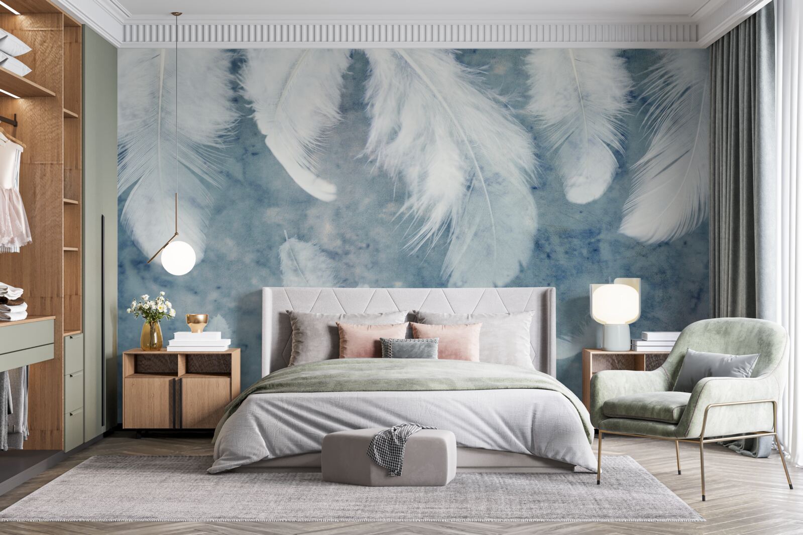 Fototapeta modré pozadie zvýrazňuje pierko