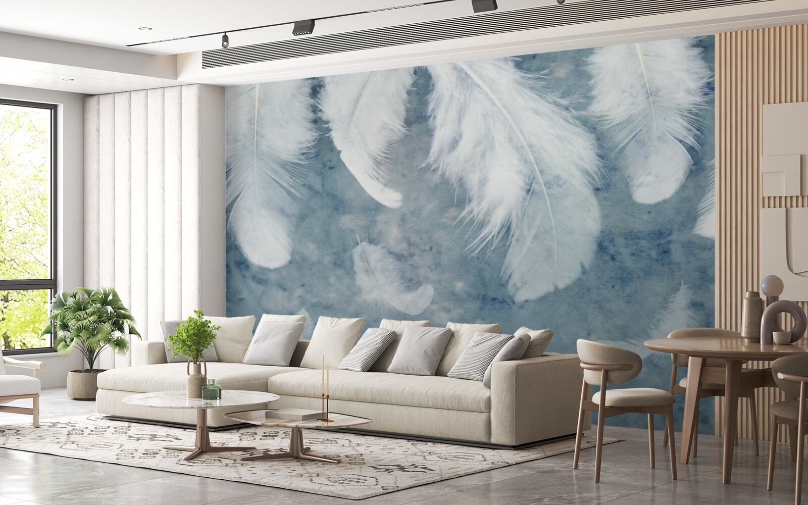 Fototapeta modré pozadie zvýrazňuje pierko