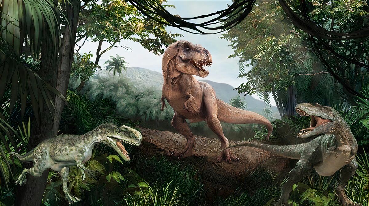 Fototapeta velociraptor, úsvit a praveký jašter