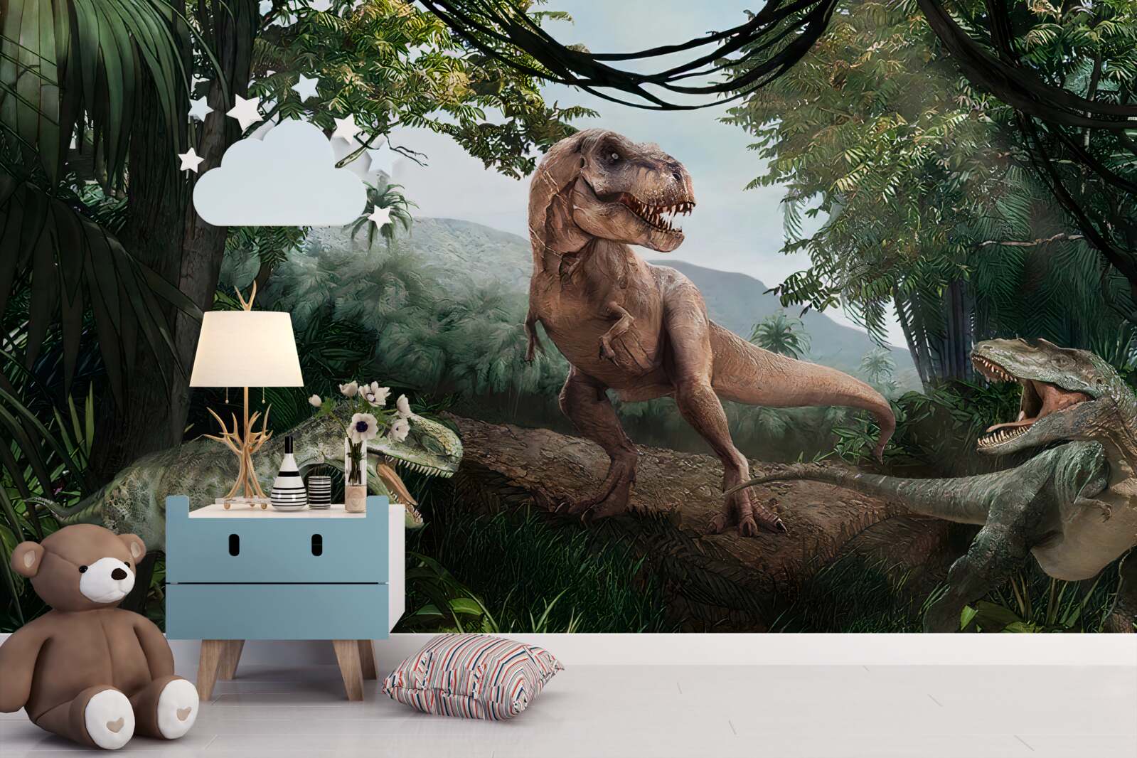 Fototapeta velociraptor, úsvit a praveký jašter