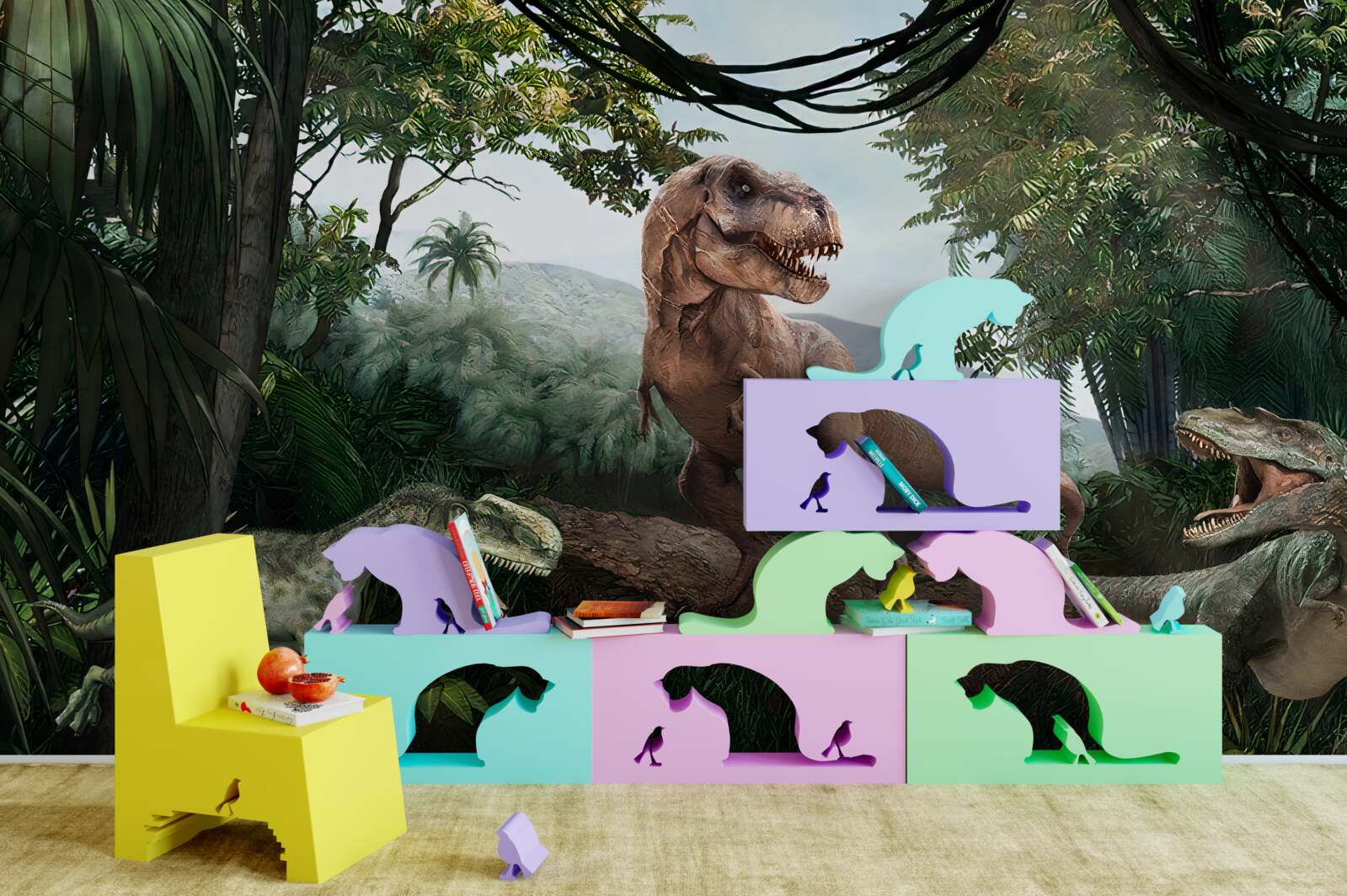 Fototapeta velociraptor, úsvit a praveký jašter