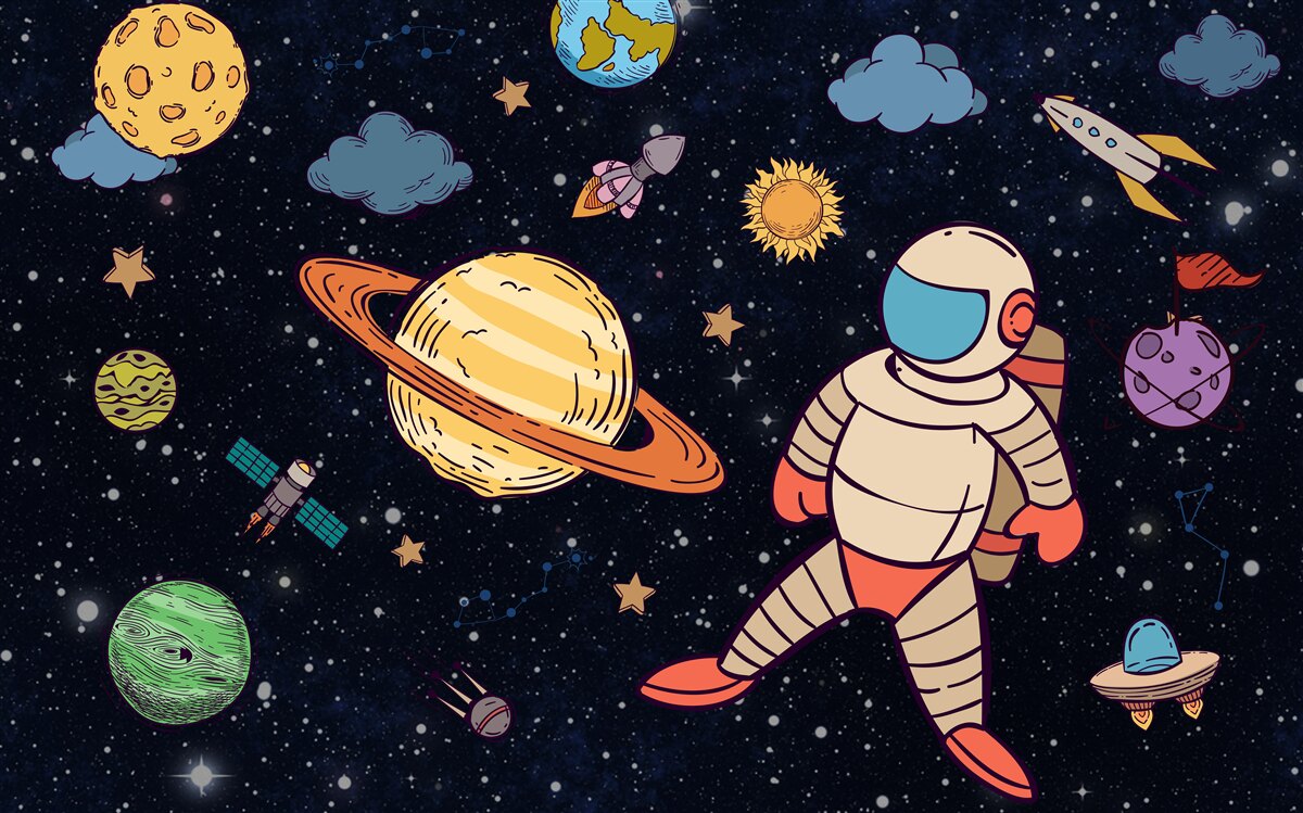 Fototapeta astronaut medzi nebeskými telesami