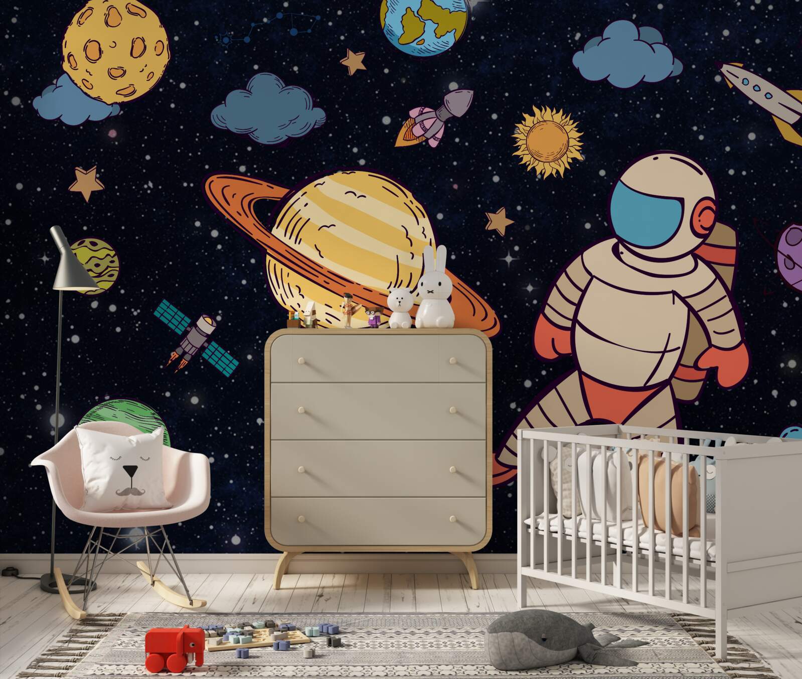 Fototapeta astronaut medzi nebeskými telesami