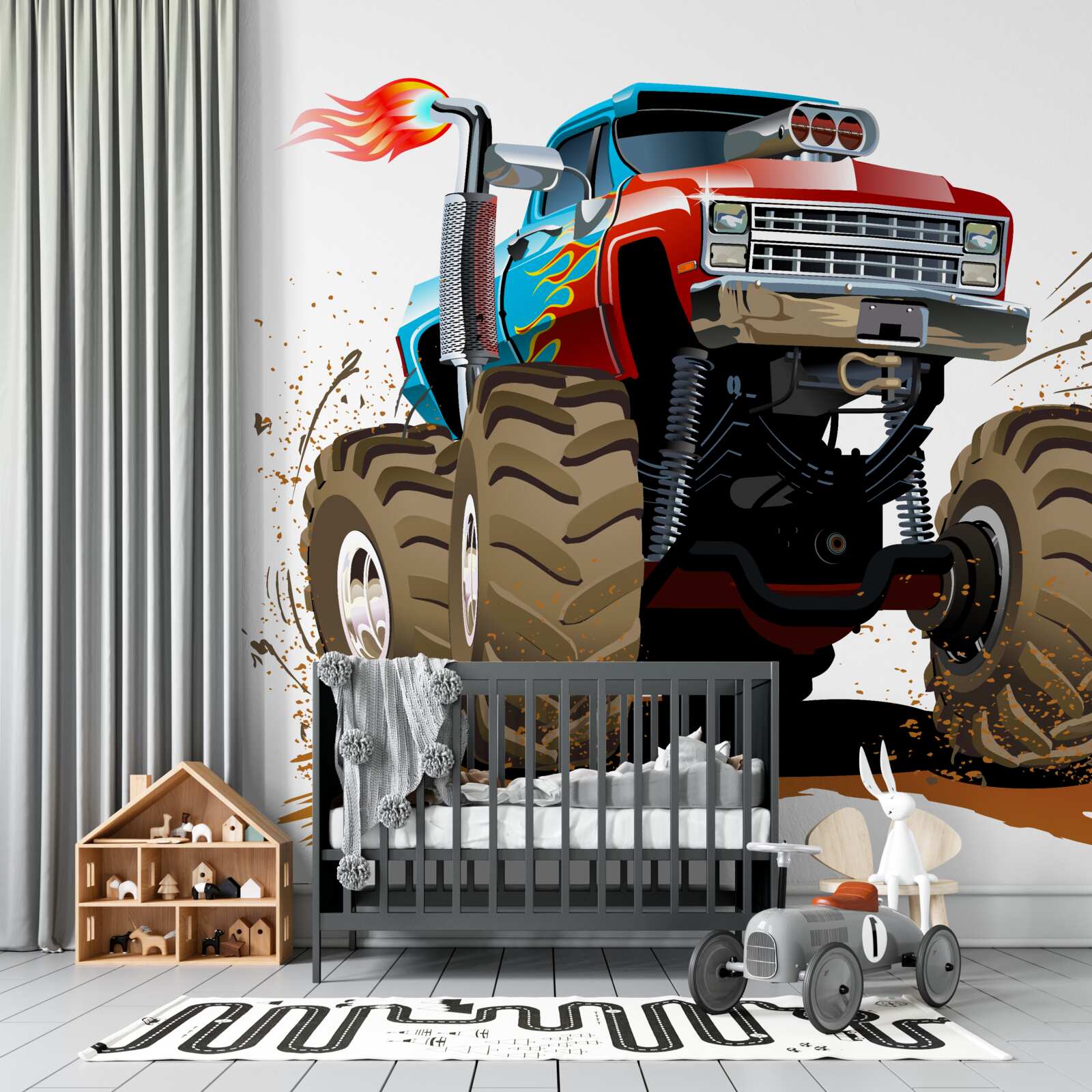 Fototapeta vozidlo, ktoré sa pohybuje po zemi, obrovský pickup a dopravný prostriedok