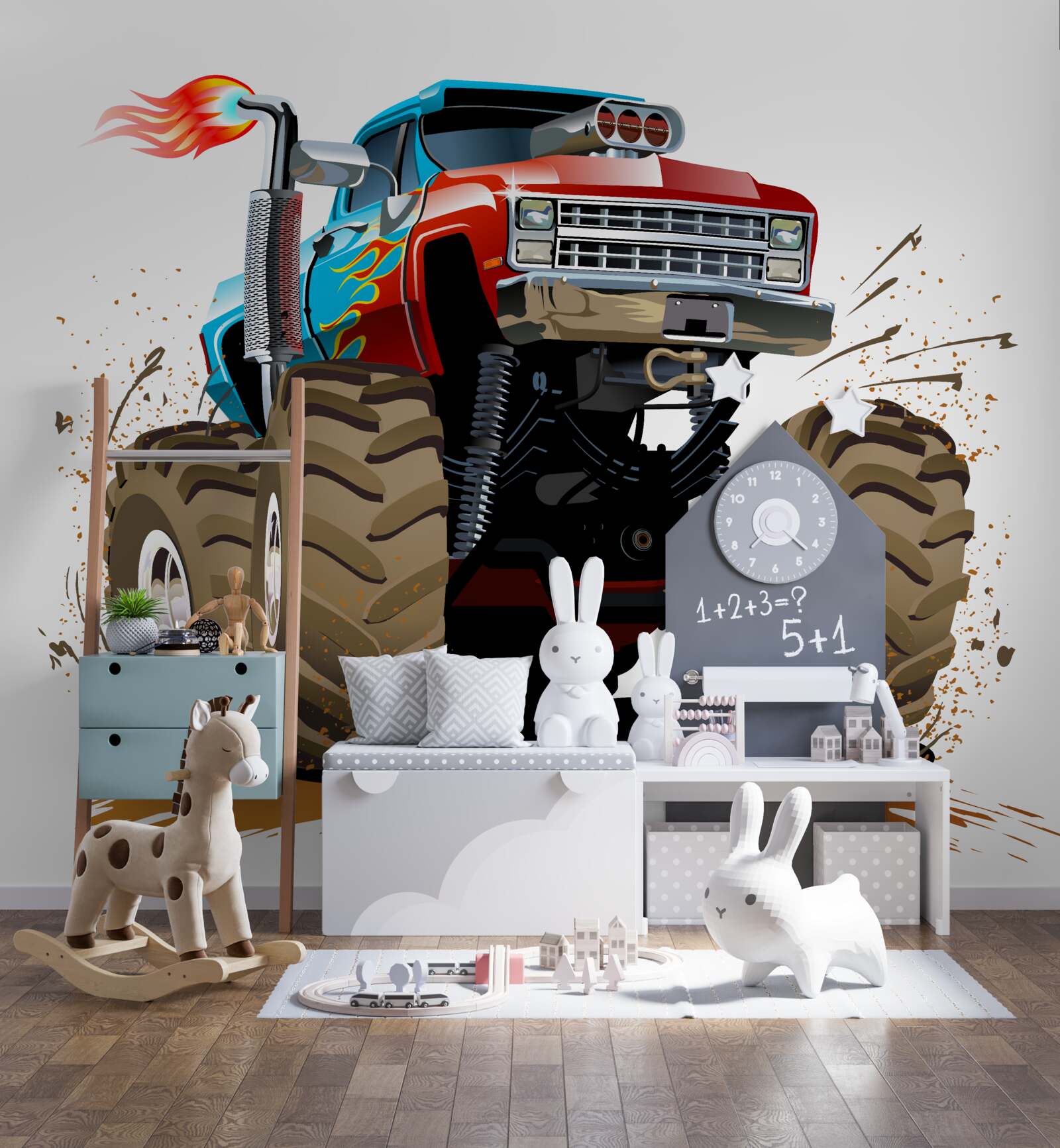 Fototapeta vozidlo, ktoré sa pohybuje po zemi, obrovský pickup a dopravný prostriedok