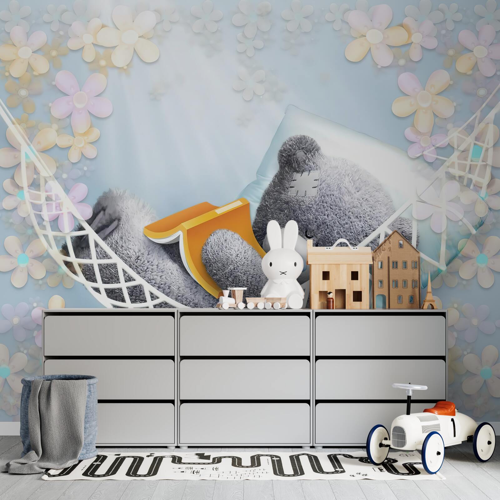 Fototapeta medvedík sedí v hojdacej sieti