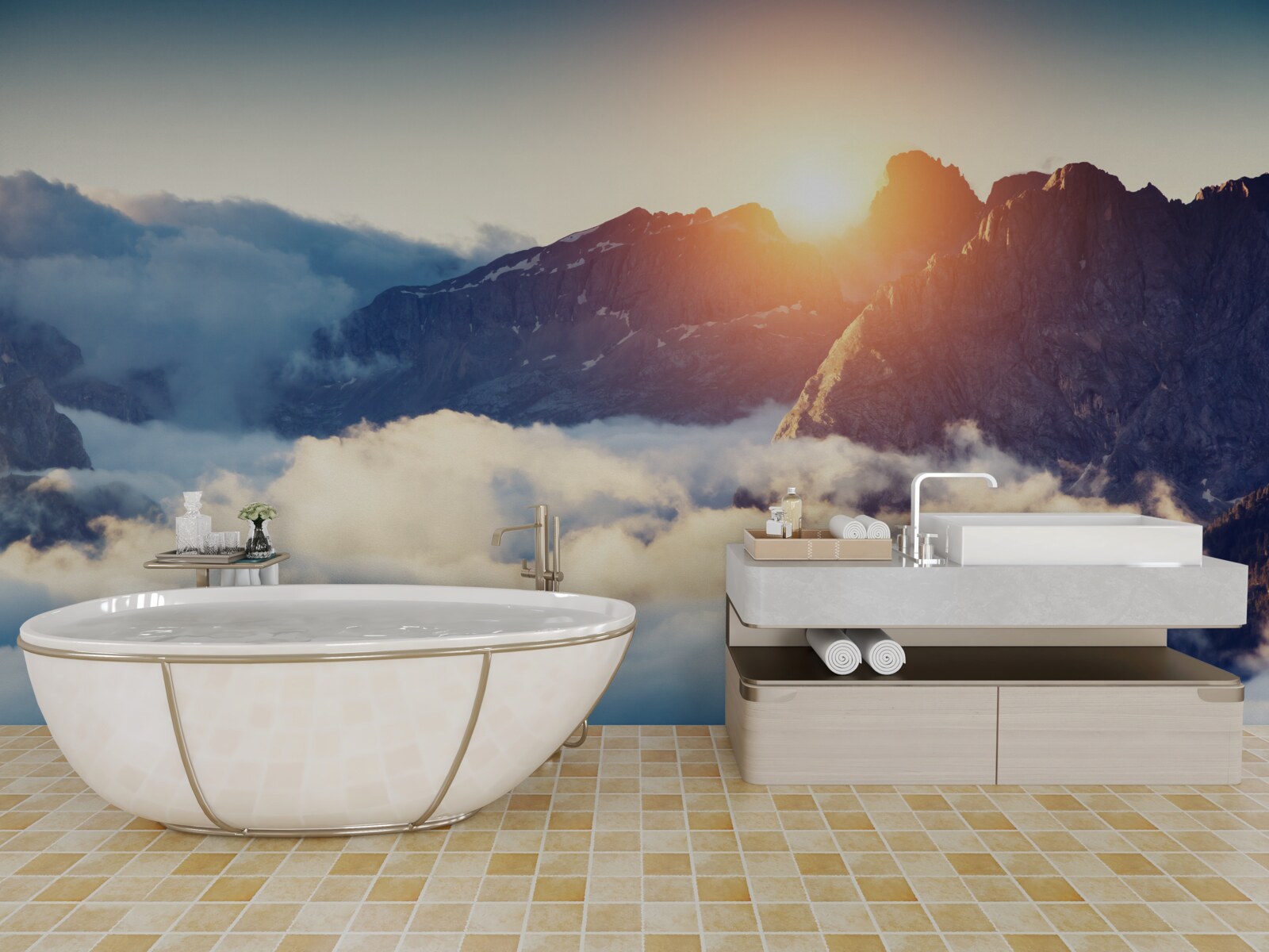 Fototapeta západ slnka v horskej krajine