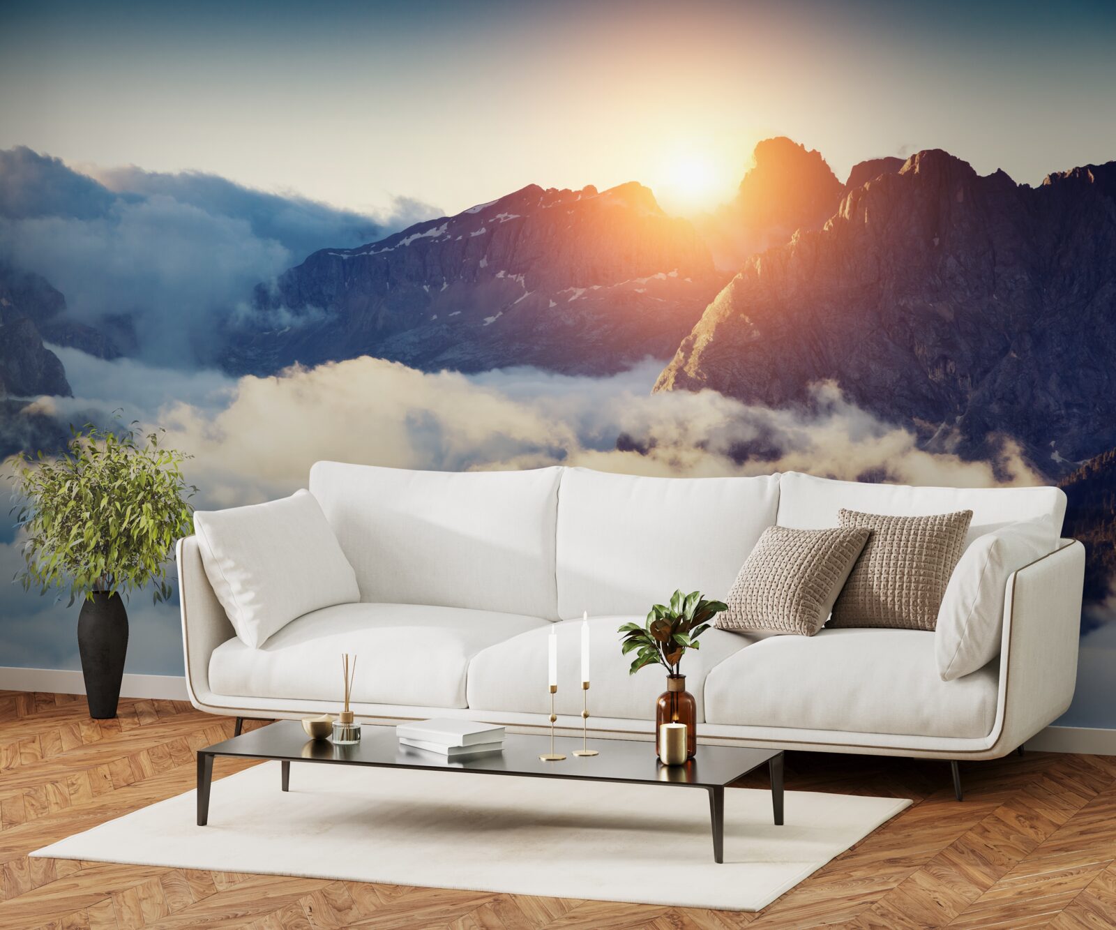 Fototapeta západ slnka v horskej krajine