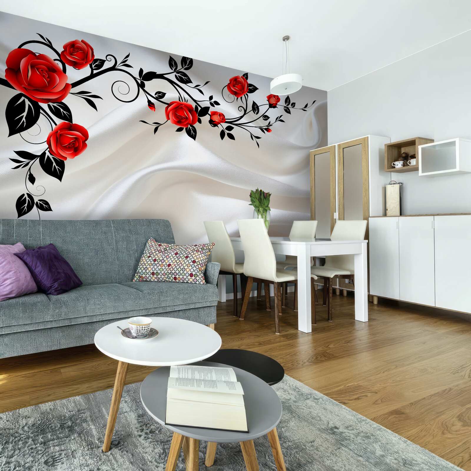 Fototapeta satén je zdobený ružičkami