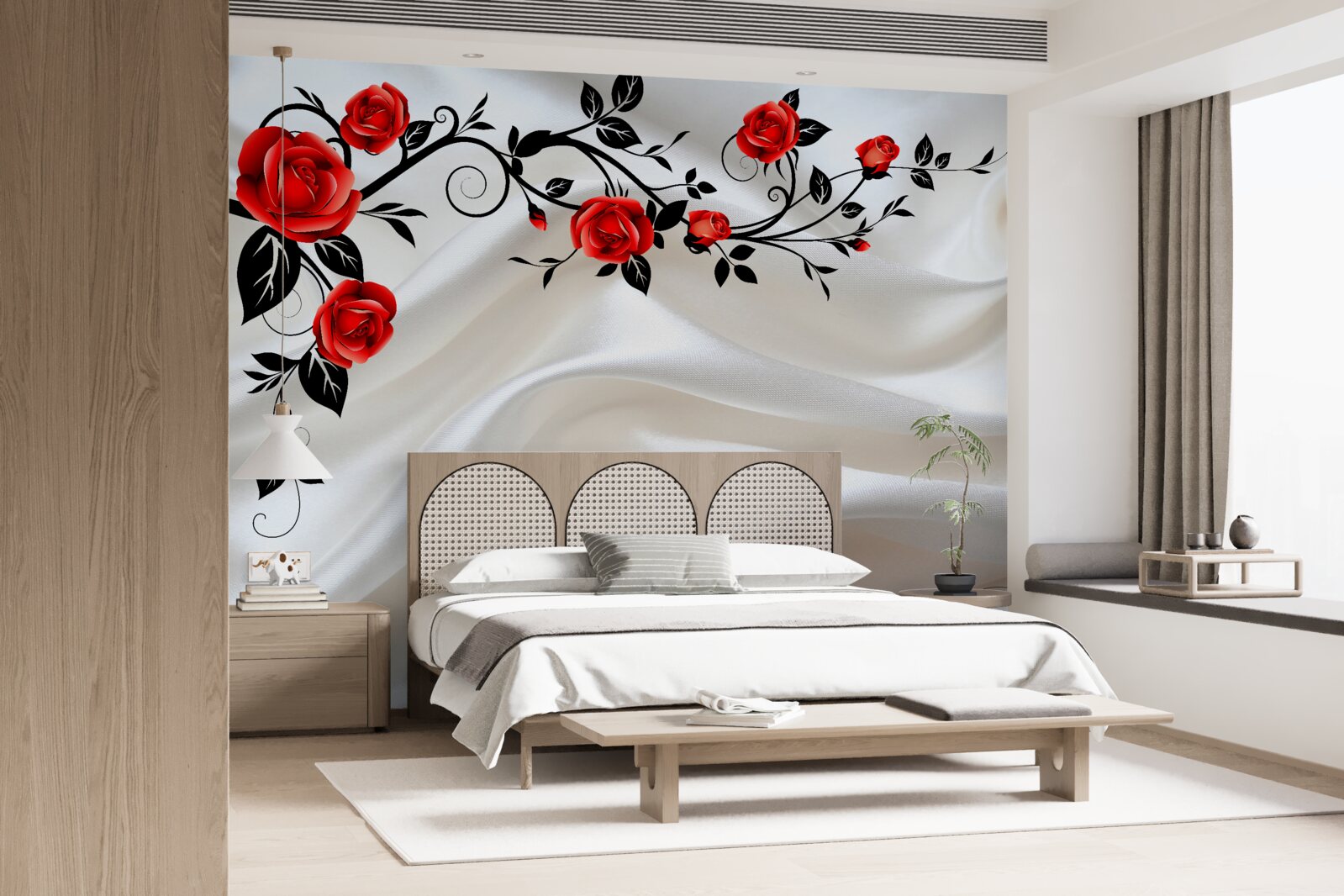 Fototapeta satén je zdobený ružičkami