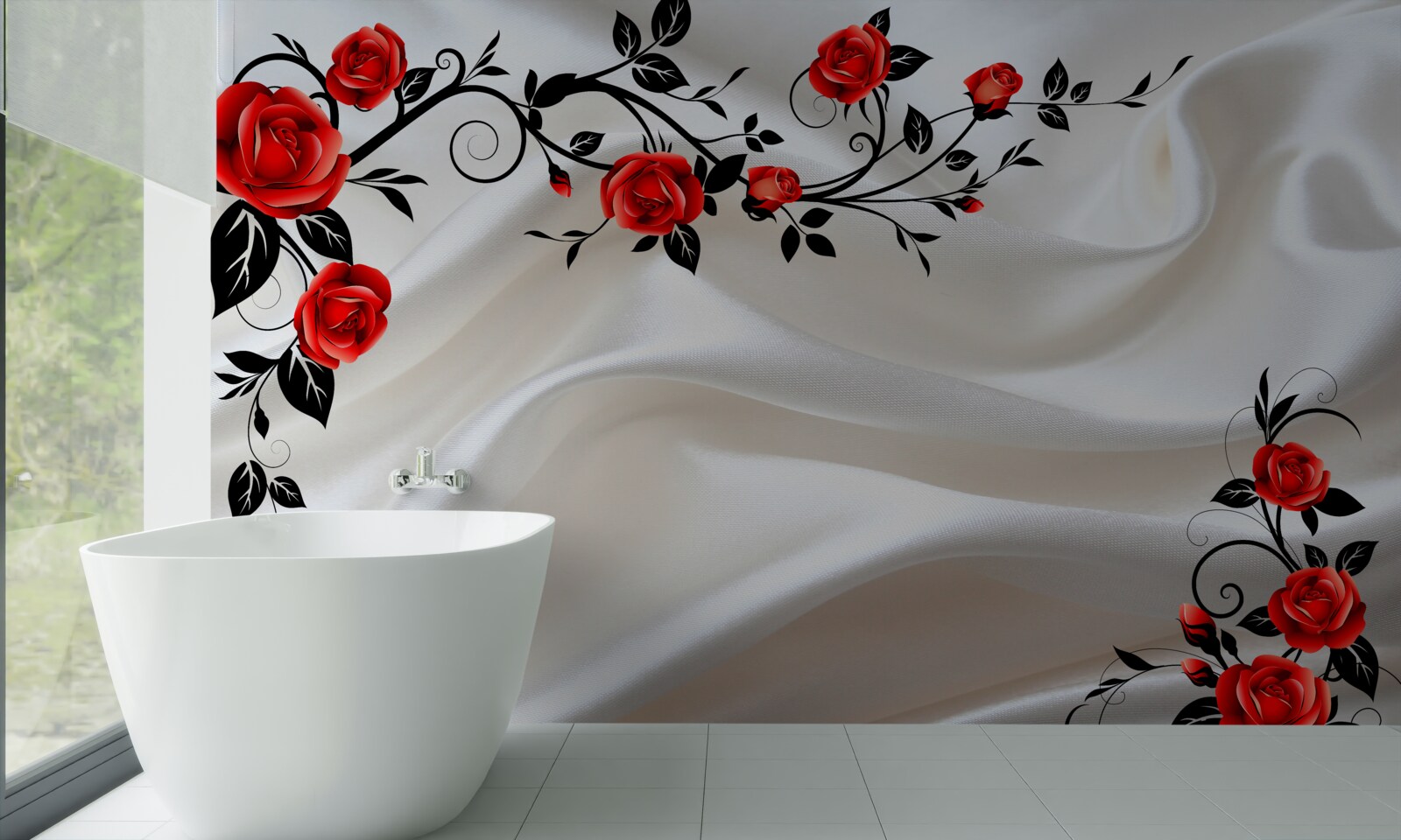 Fototapeta satén je zdobený ružičkami