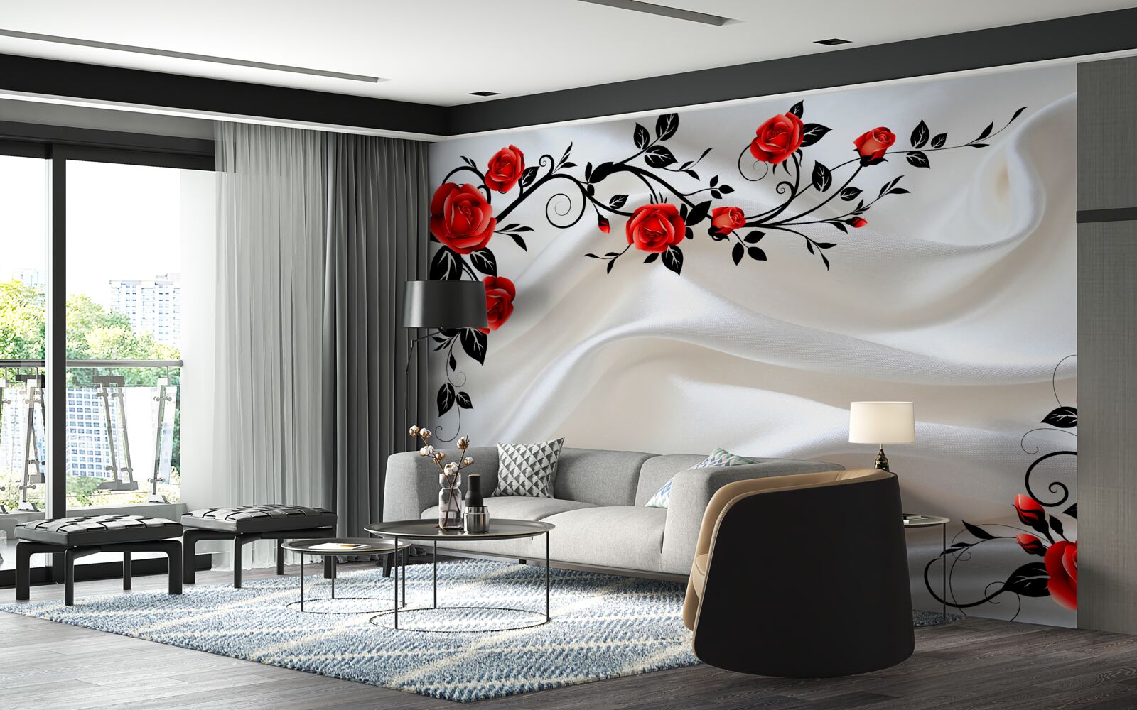 Fototapeta satén je zdobený ružičkami