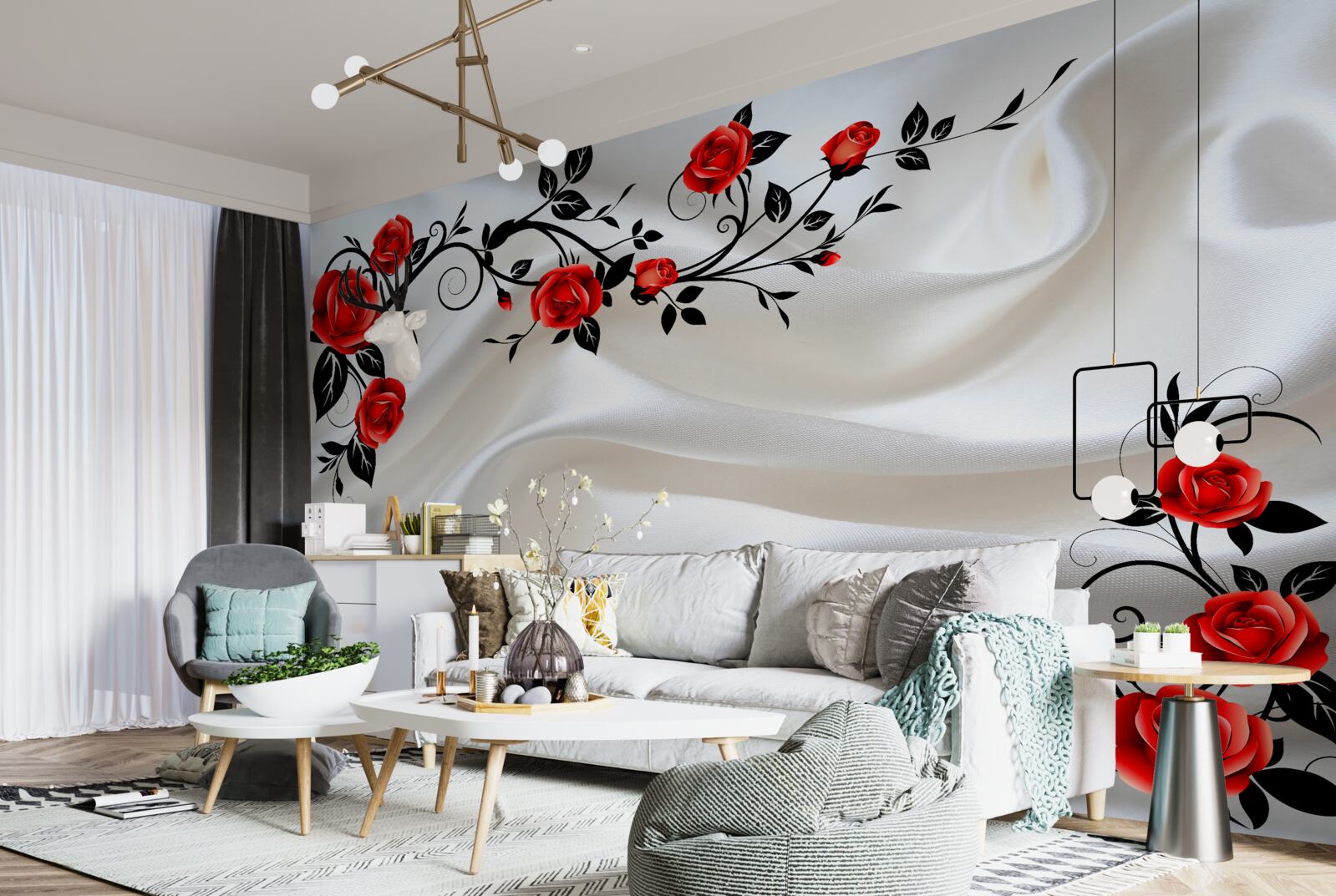 Fototapeta satén je zdobený ružičkami