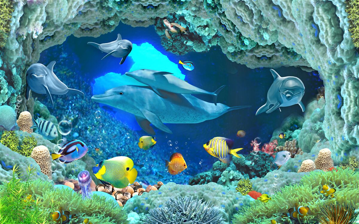 Fototapeta stenové a sladkovodné akvárium