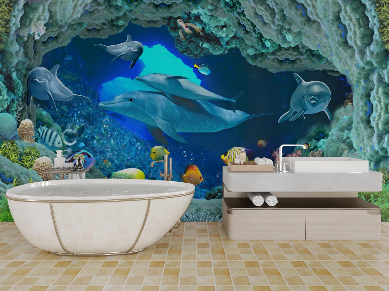 Fototapeta stenové a sladkovodné akvárium