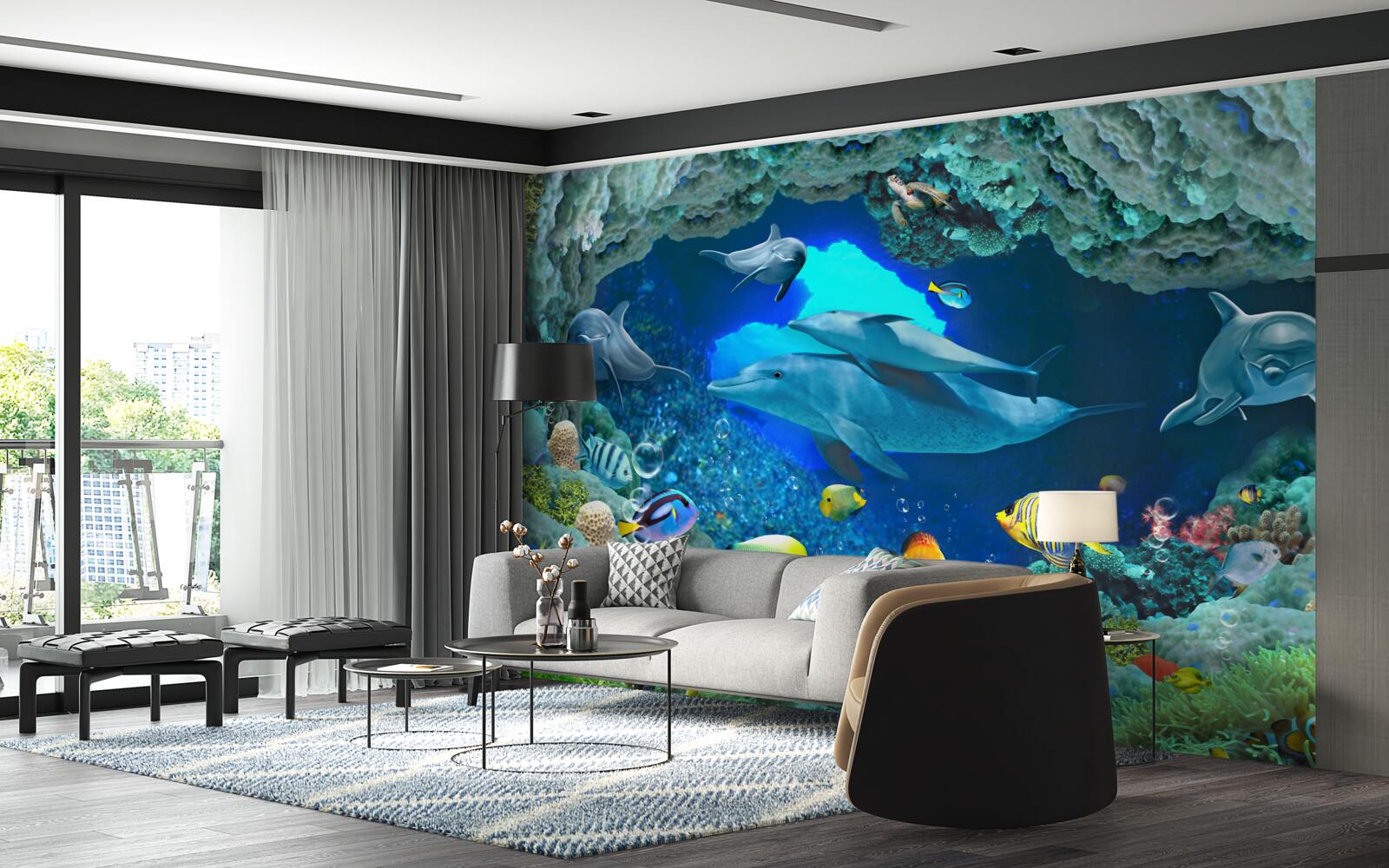 Fototapeta stenové a sladkovodné akvárium