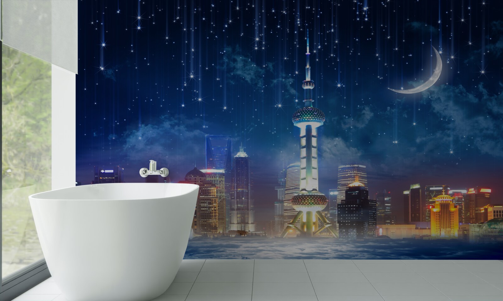 Fototapeta modrý a fialový nábytok