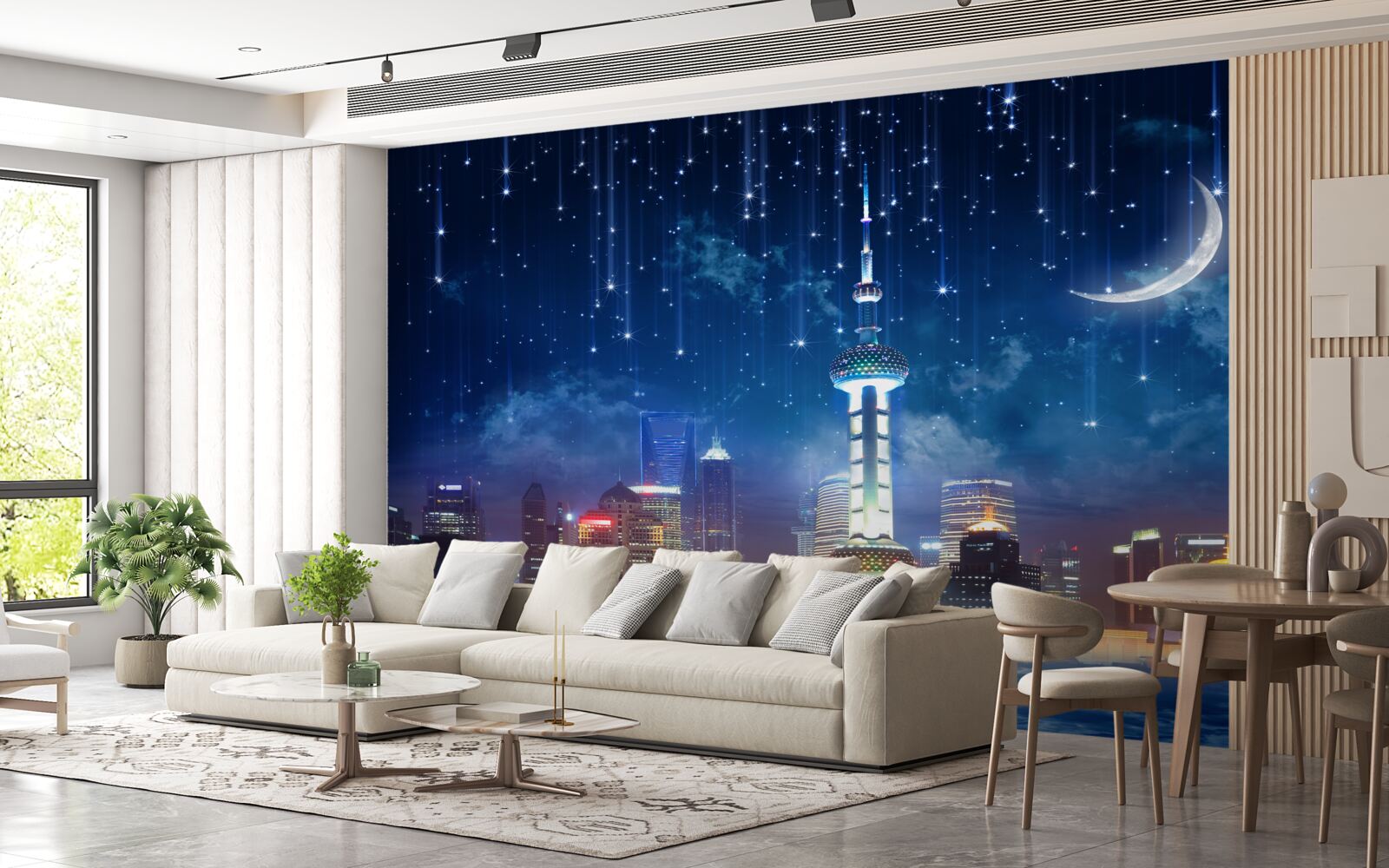 Fototapeta modrý a fialový nábytok