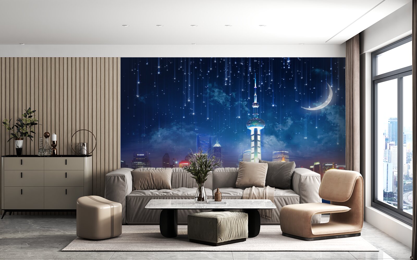 Fototapeta modrý a fialový nábytok