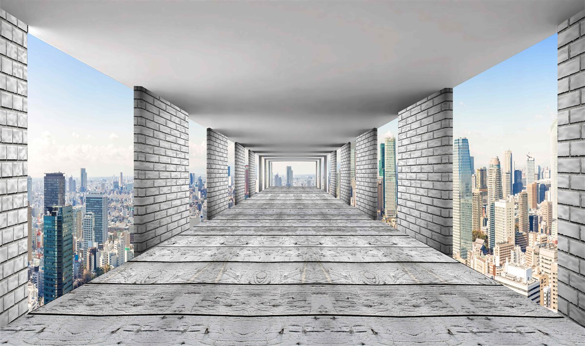 Fototapeta podzemná chodba otvárajúca panorámu mesta