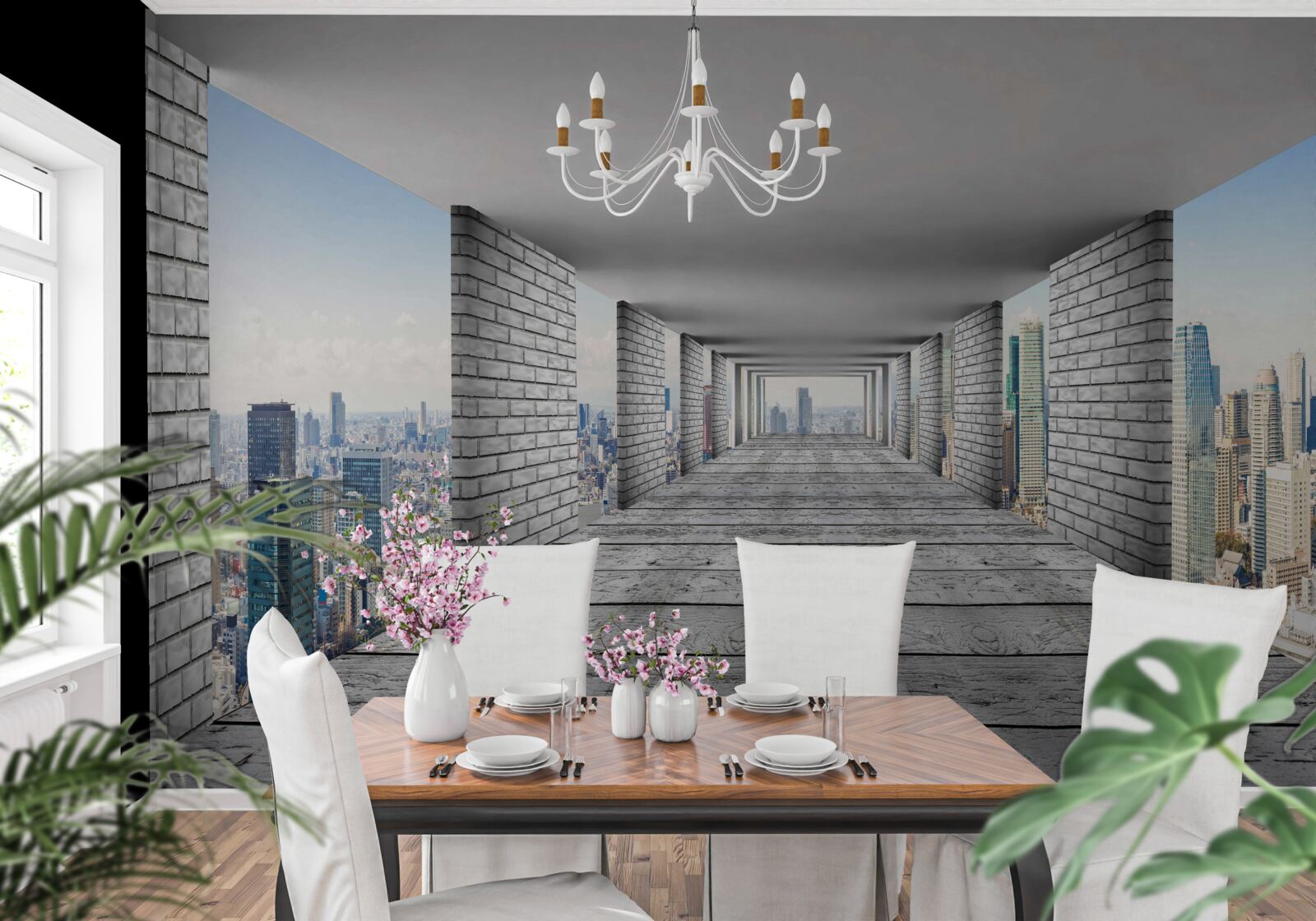 Fototapeta podzemná chodba otvárajúca panorámu mesta