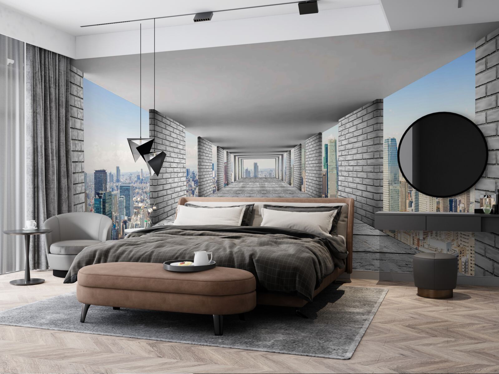 Fototapeta podzemná chodba otvárajúca panorámu mesta